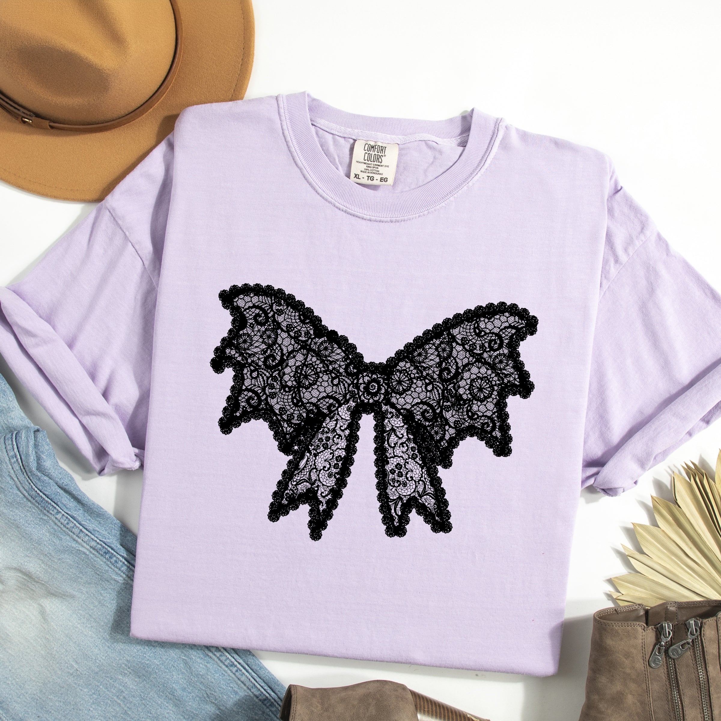 Lace Bow - Women's Garment Dyed Graphic T-Shirt