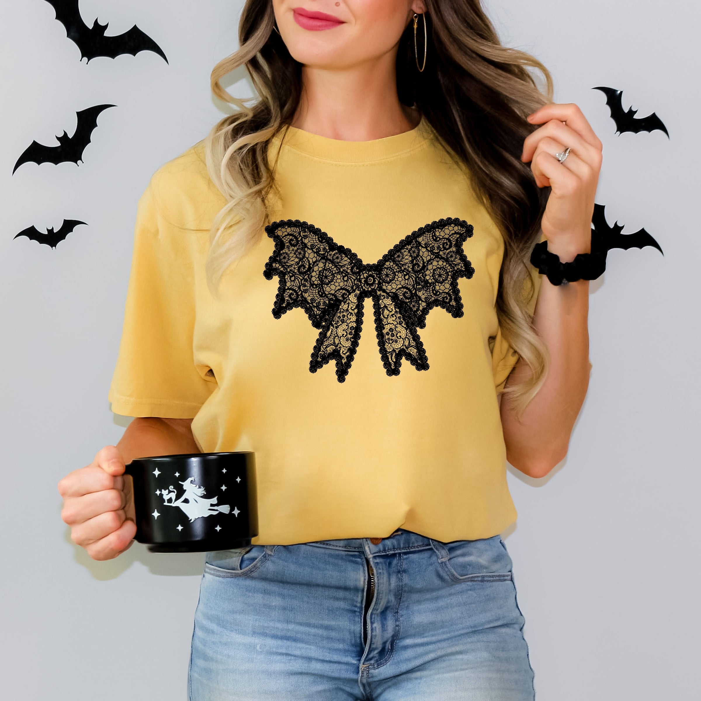 Lace Bow - Women's Garment Dyed Graphic T-Shirt