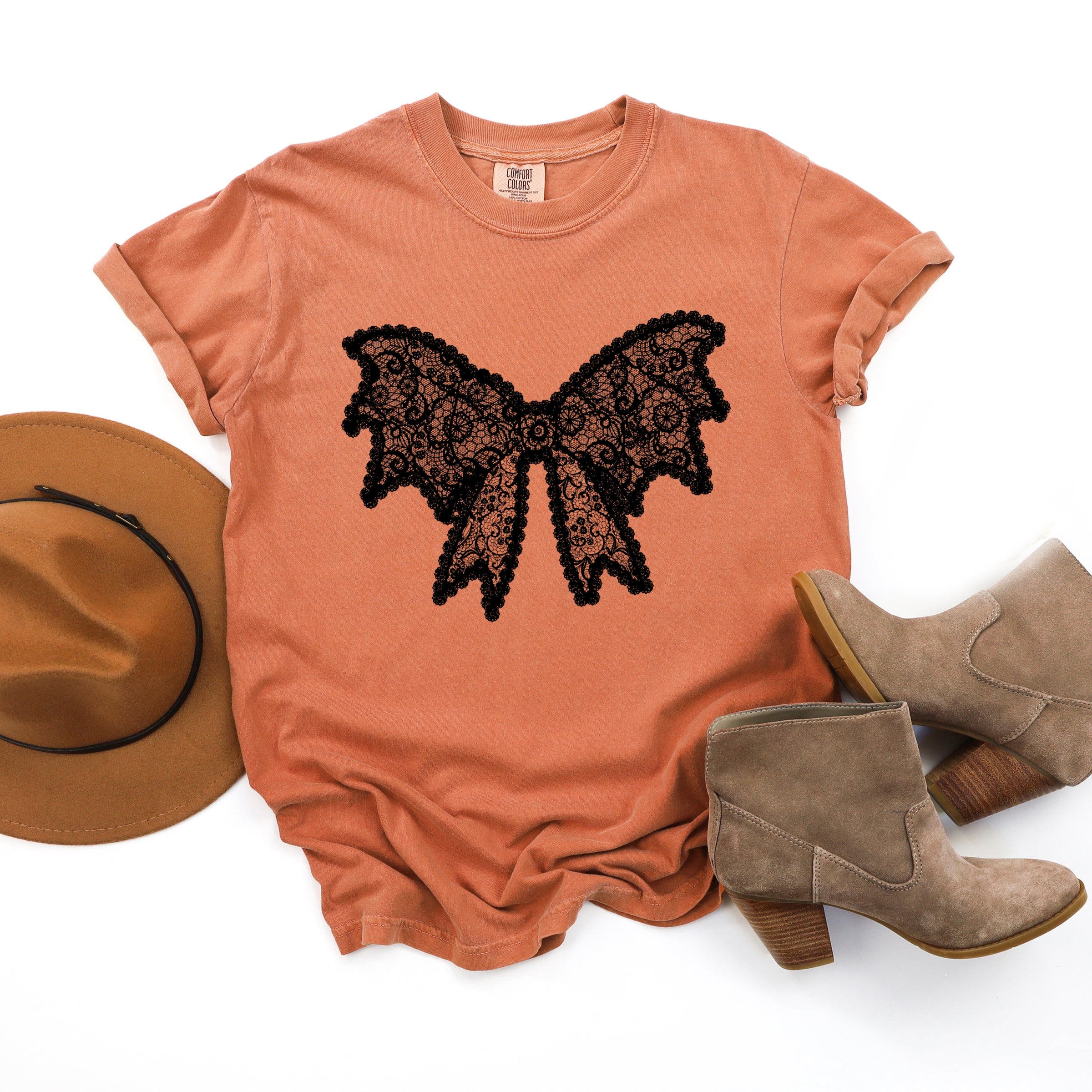 Lace Bow - Women's Garment Dyed Graphic T-Shirt
