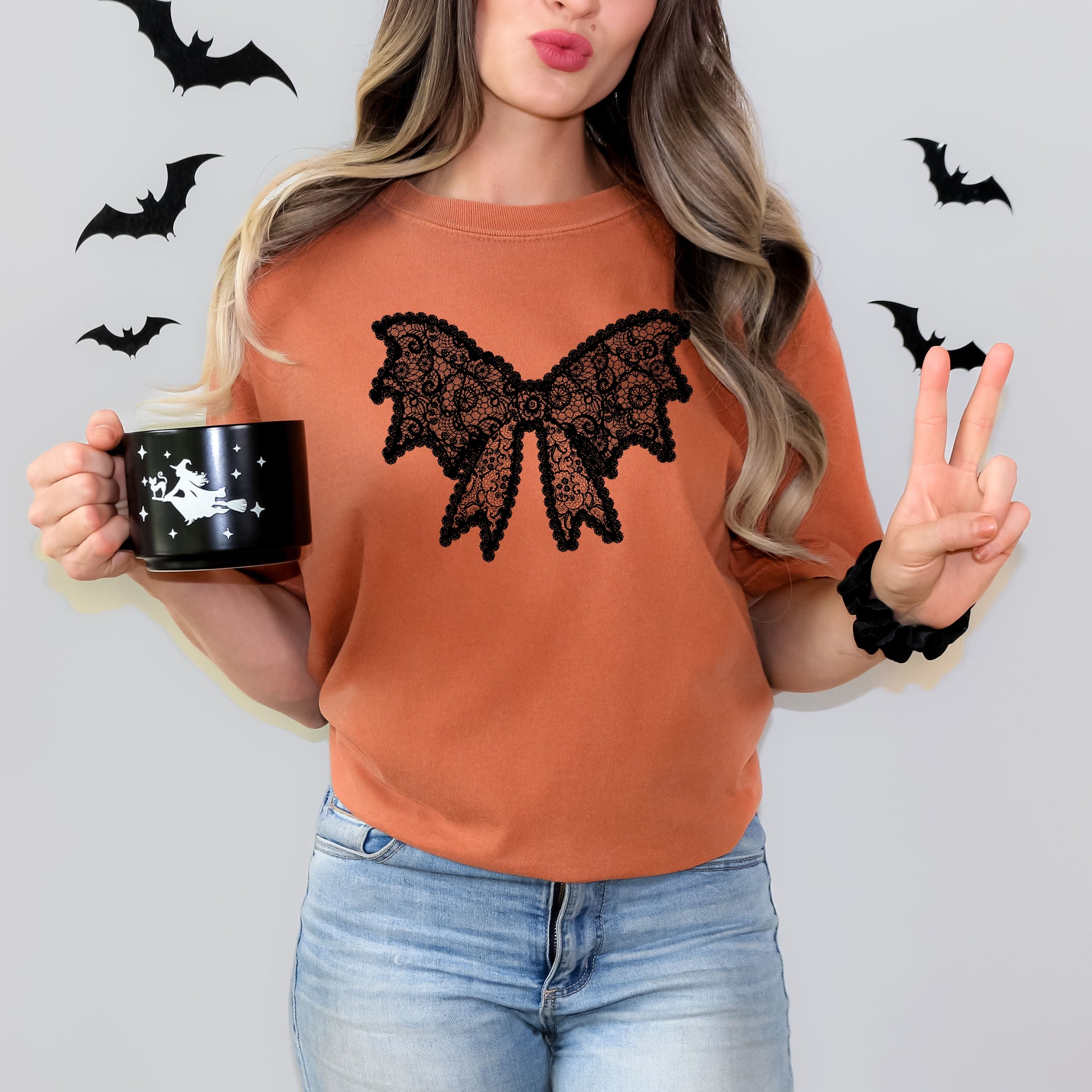 Lace Bow - Women's Garment Dyed Graphic T-Shirt