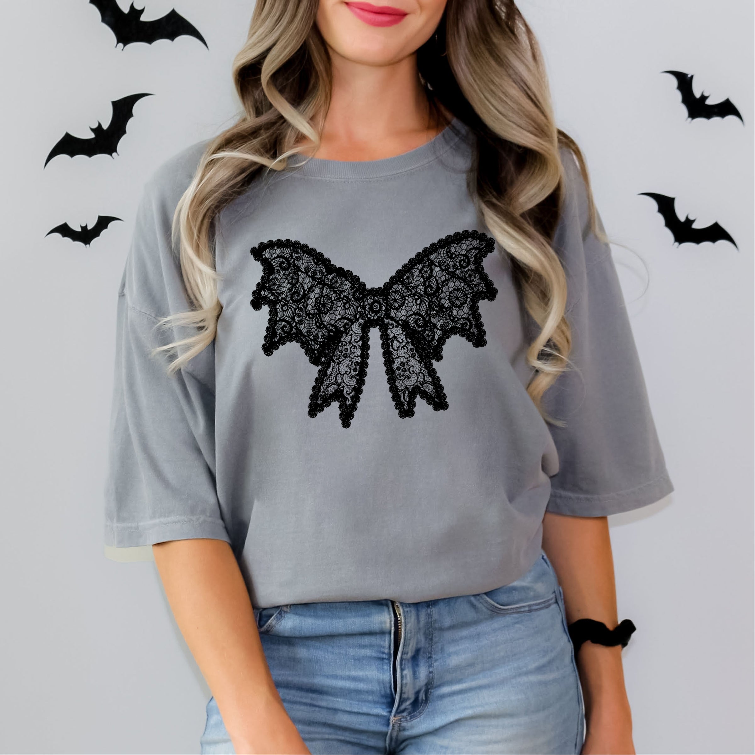 Lace Bow - Women's Garment Dyed Graphic T-Shirt