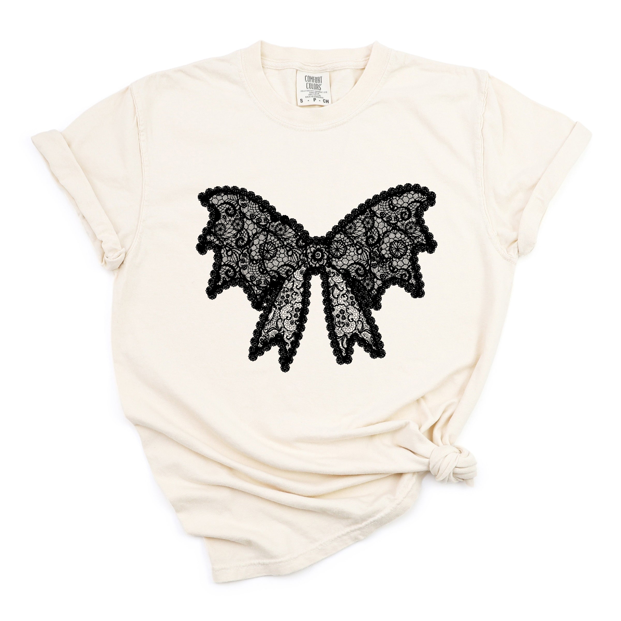 Lace Bow - Women's Garment Dyed Graphic T-Shirt