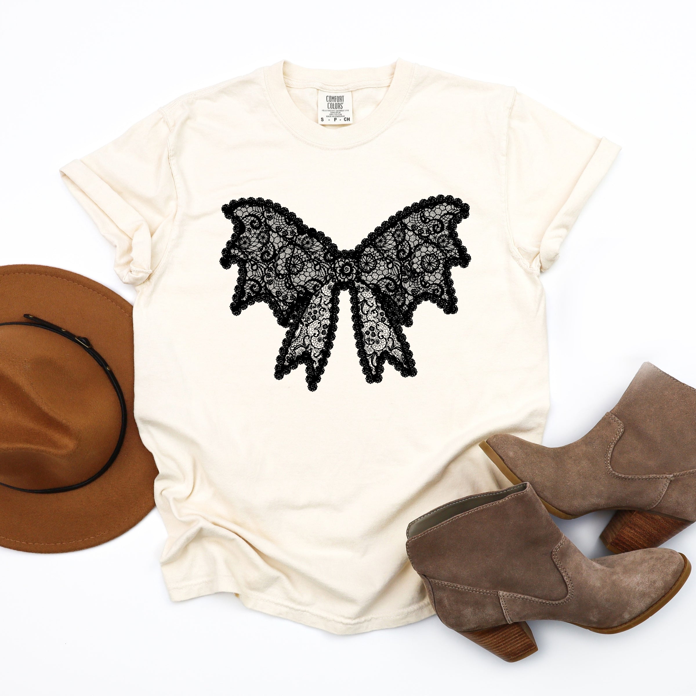Lace Bow - Women's Garment Dyed Graphic T-Shirt