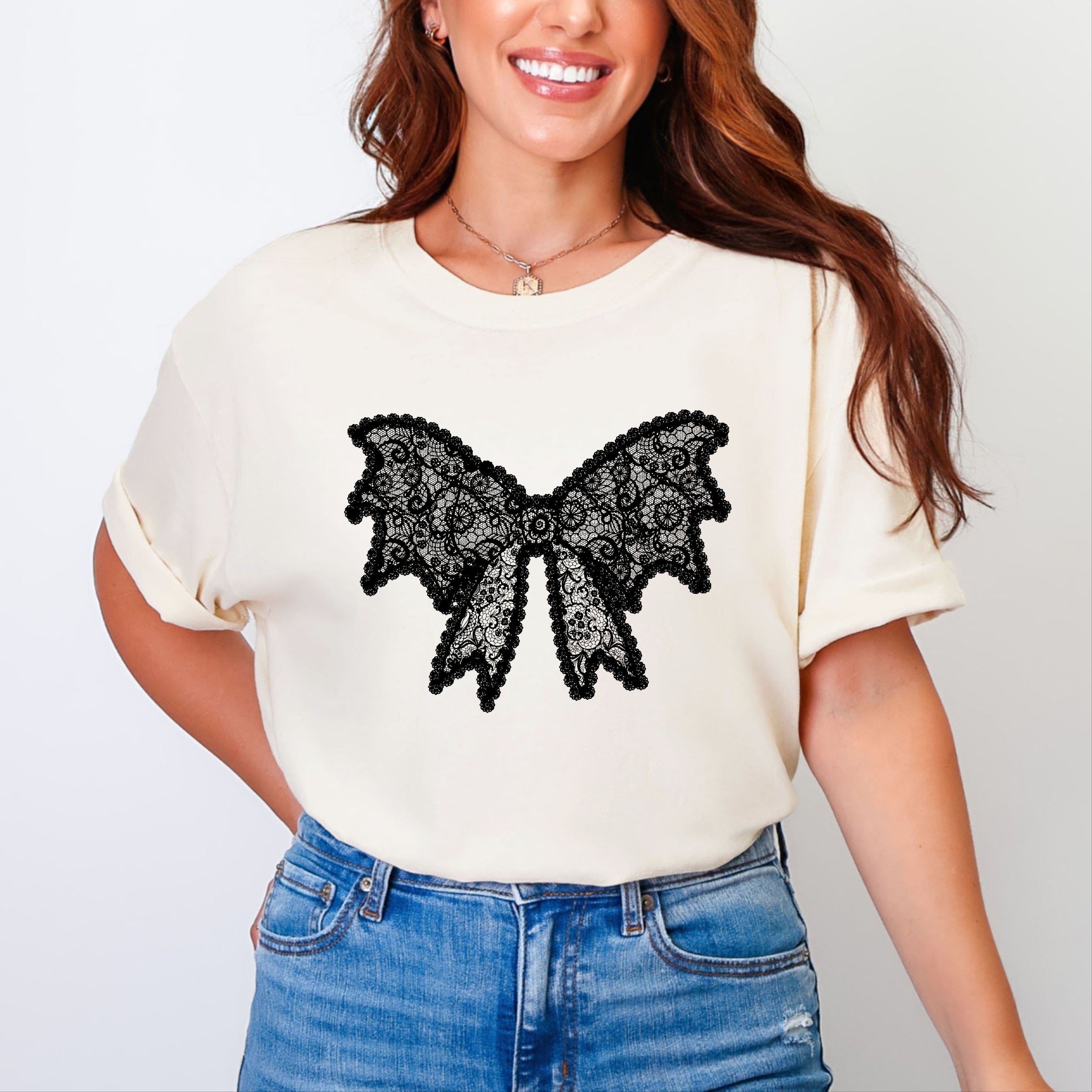 Lace Bow - Women's Garment Dyed Graphic T-Shirt