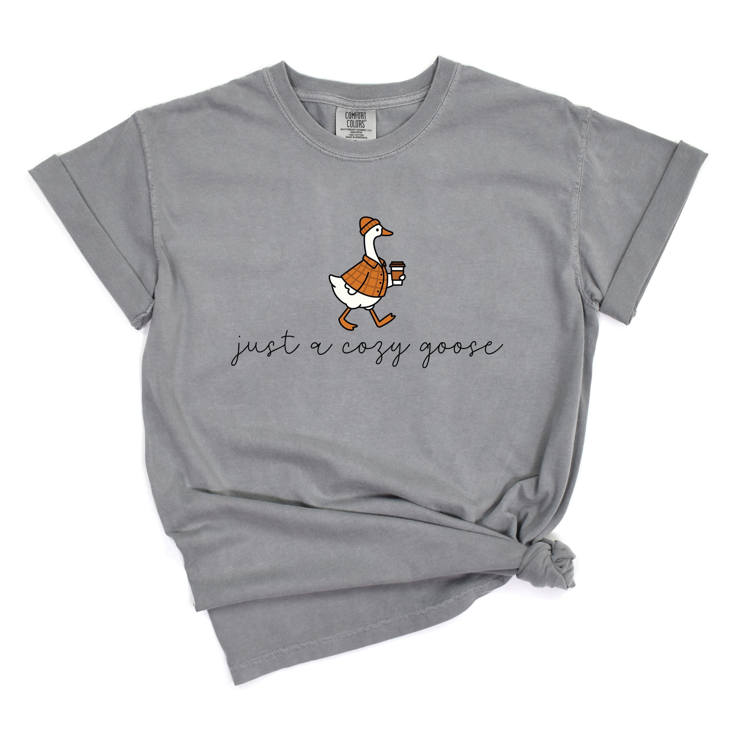 Just A Cozy Goose Plaid - Women's Garment Dyed Graphic T-Shirt