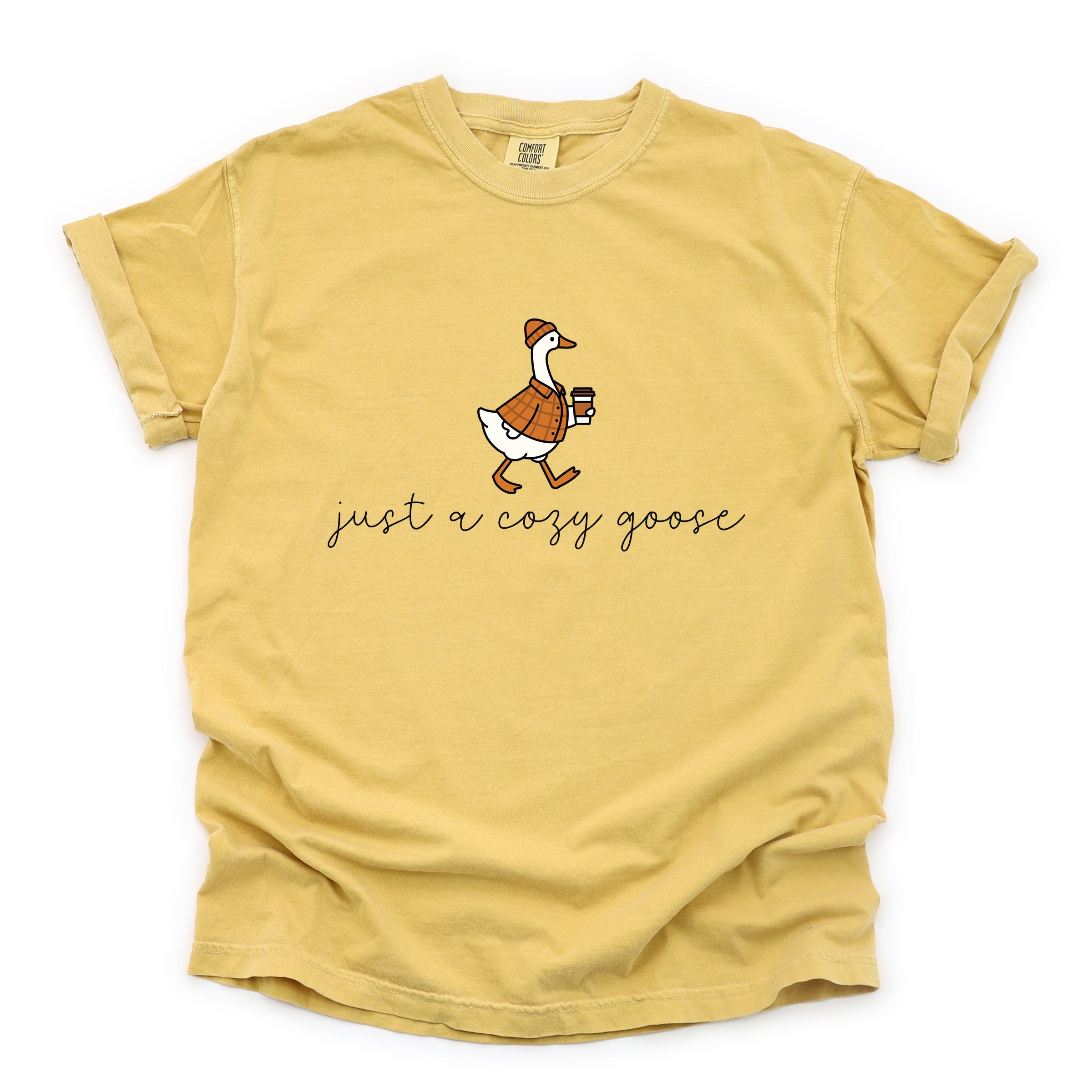 Just A Cozy Goose Plaid - Women's Garment Dyed Graphic T-Shirt