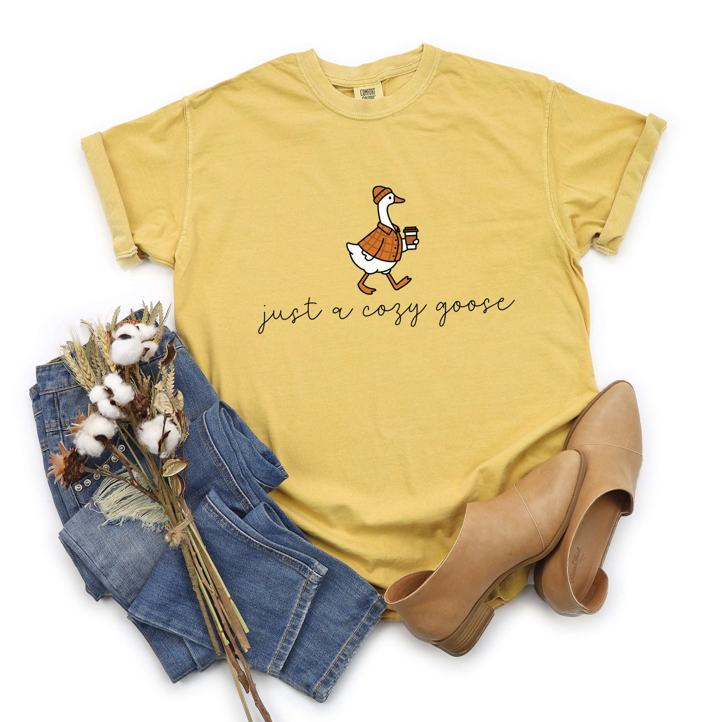 Just A Cozy Goose Plaid - Women's Garment Dyed Graphic T-Shirt