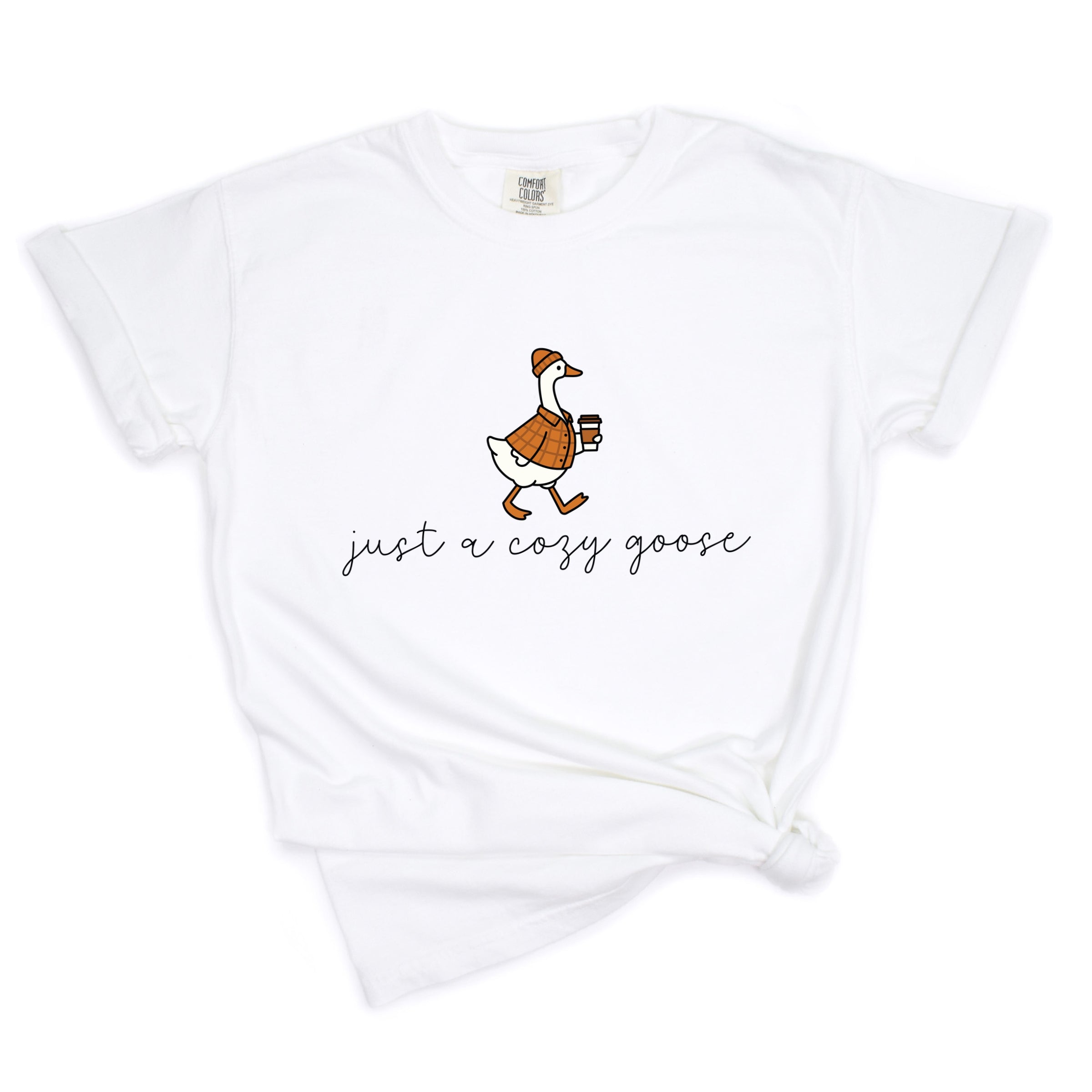 Just A Cozy Goose Plaid - Women's Garment Dyed Graphic T-Shirt