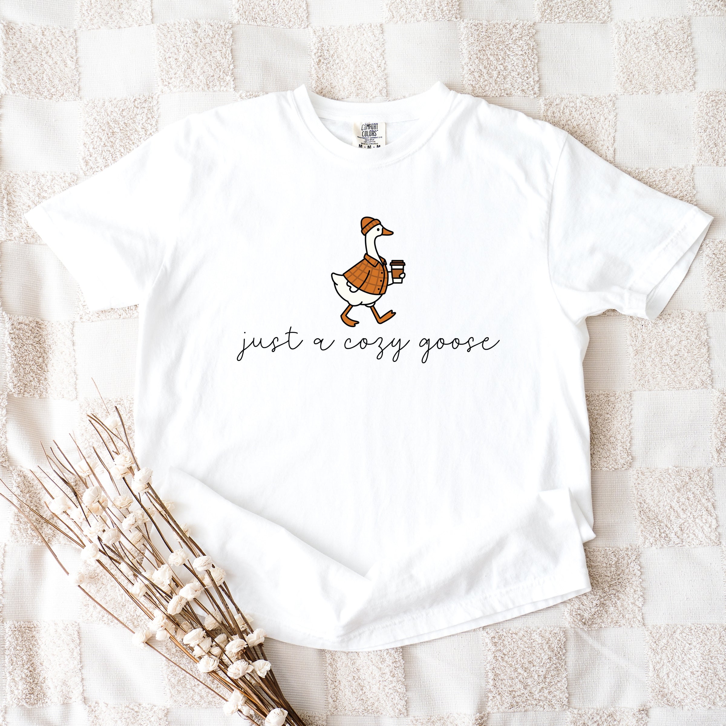Just A Cozy Goose Plaid - Women's Garment Dyed Graphic T-Shirt