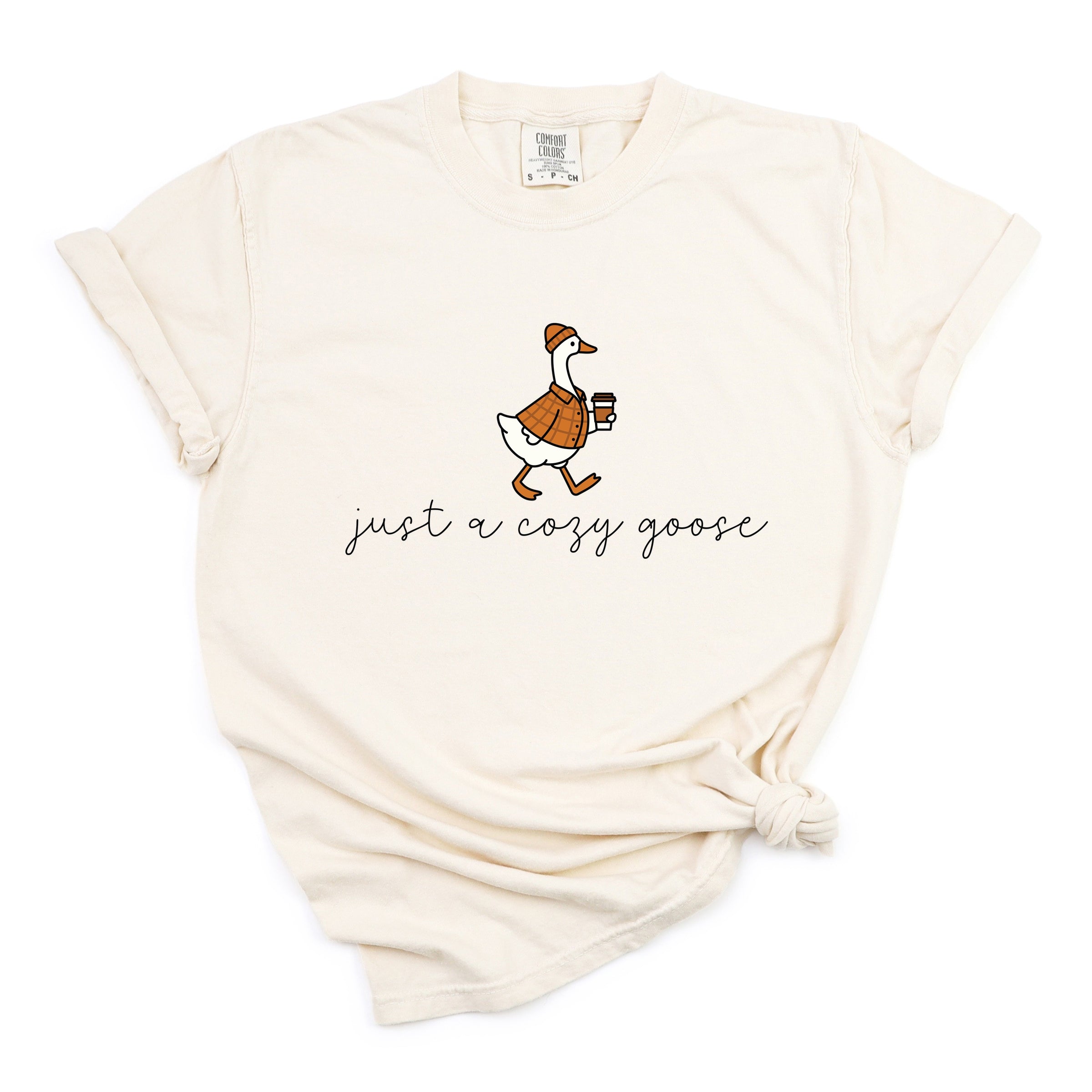 Just A Cozy Goose Plaid - Women's Garment Dyed Graphic T-Shirt