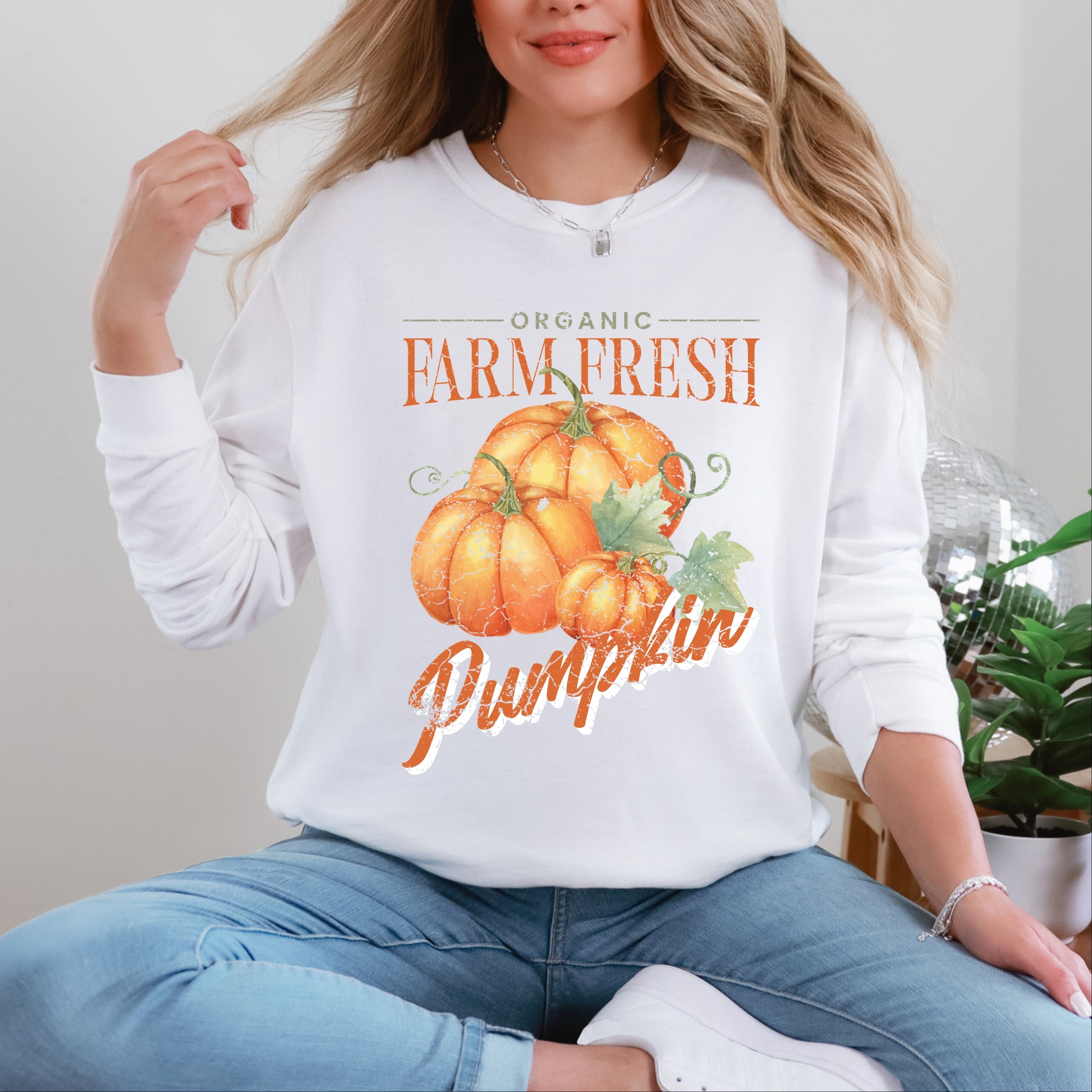 Farm Fresh Pumpkin Watercolor - Women's Garment Dyed Long Sleeve Graphic T-Shirt
