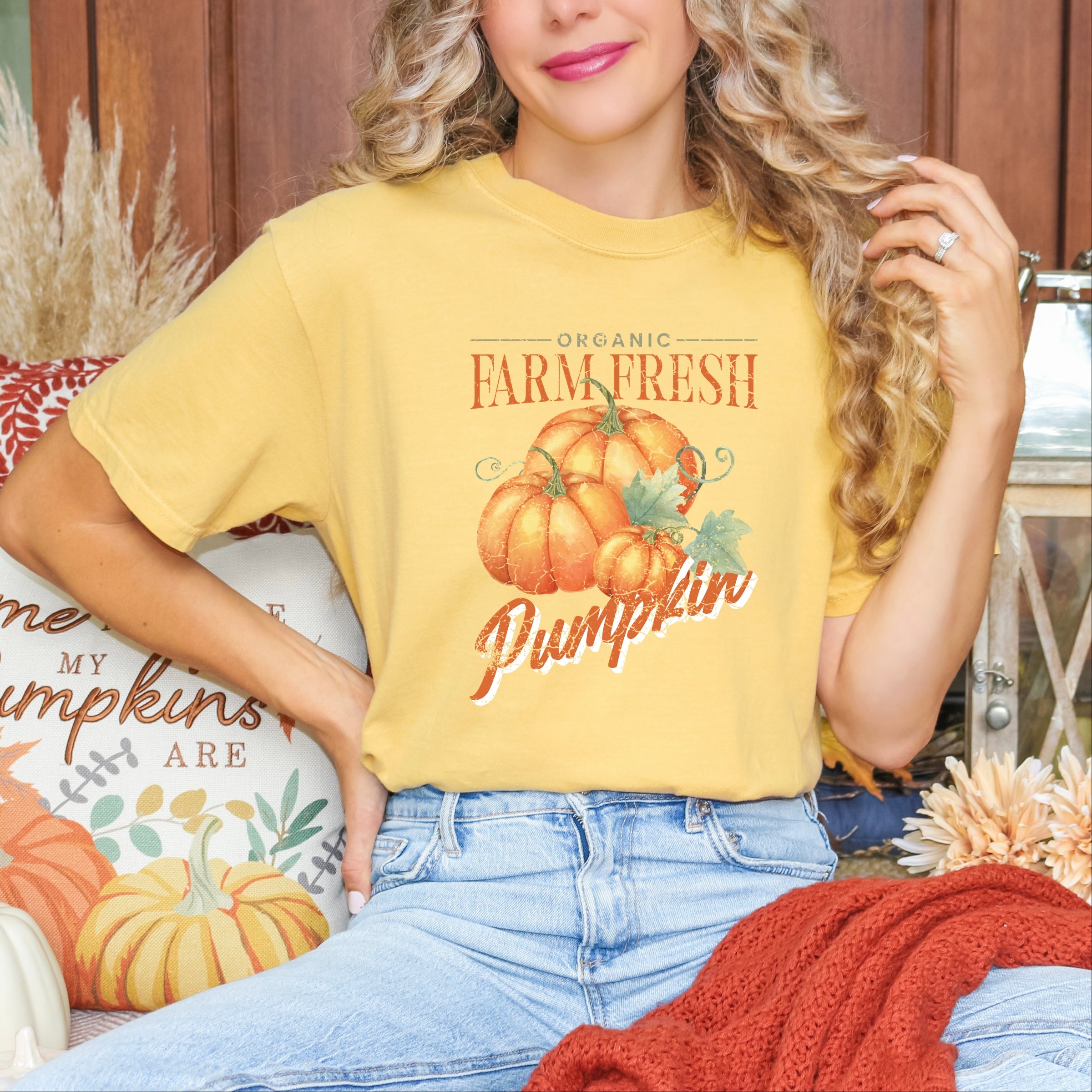 Farm Fresh Pumpkin Watercolor - Women's Garment Dyed Graphic T-Shirt
