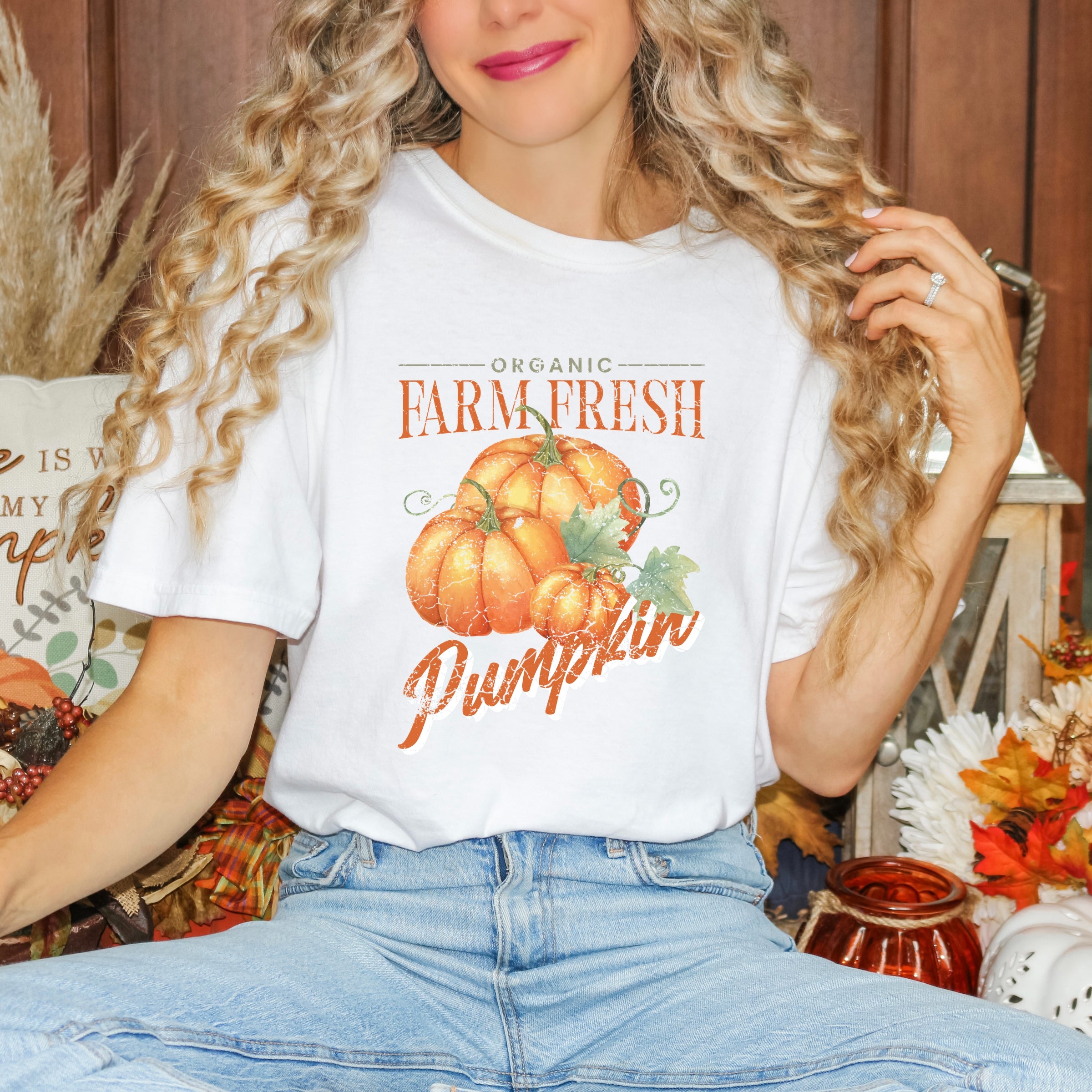 Farm Fresh Pumpkin Watercolor - Women's Garment Dyed Graphic T-Shirt