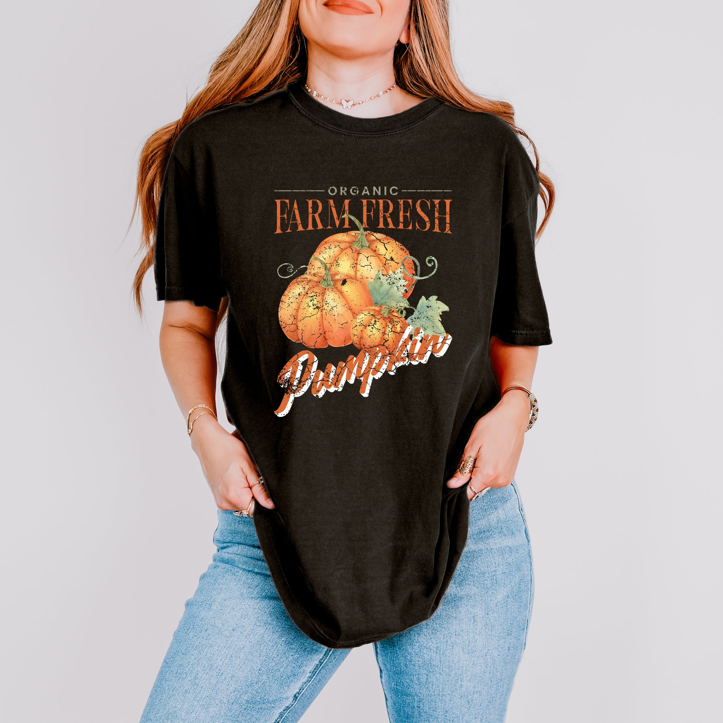 Farm Fresh Pumpkin Watercolor - Women's Garment Dyed Graphic T-Shirt