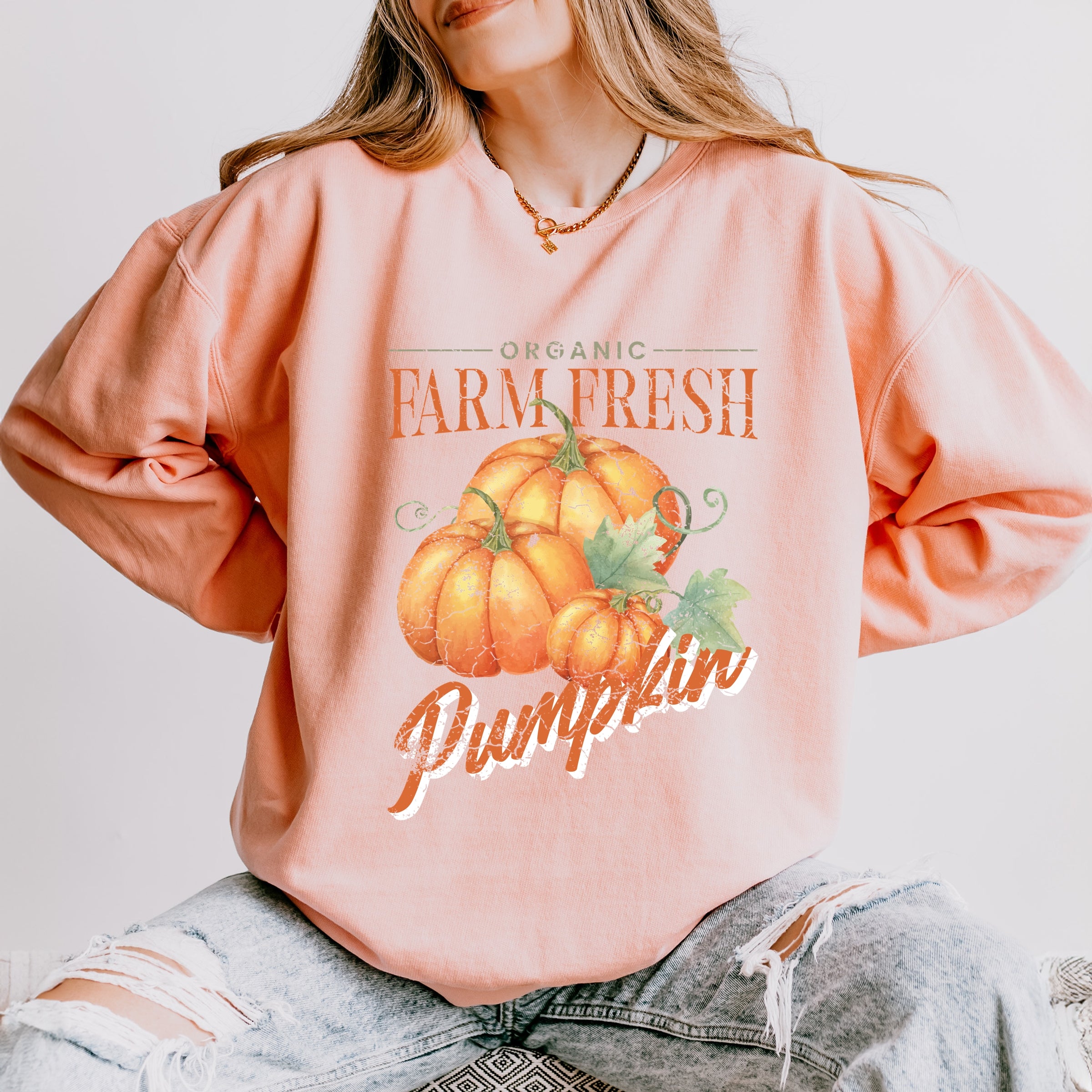 Farm Fresh Pumpkin Watercolor - Women's Lightweight Garment Dyed Sweatshirt