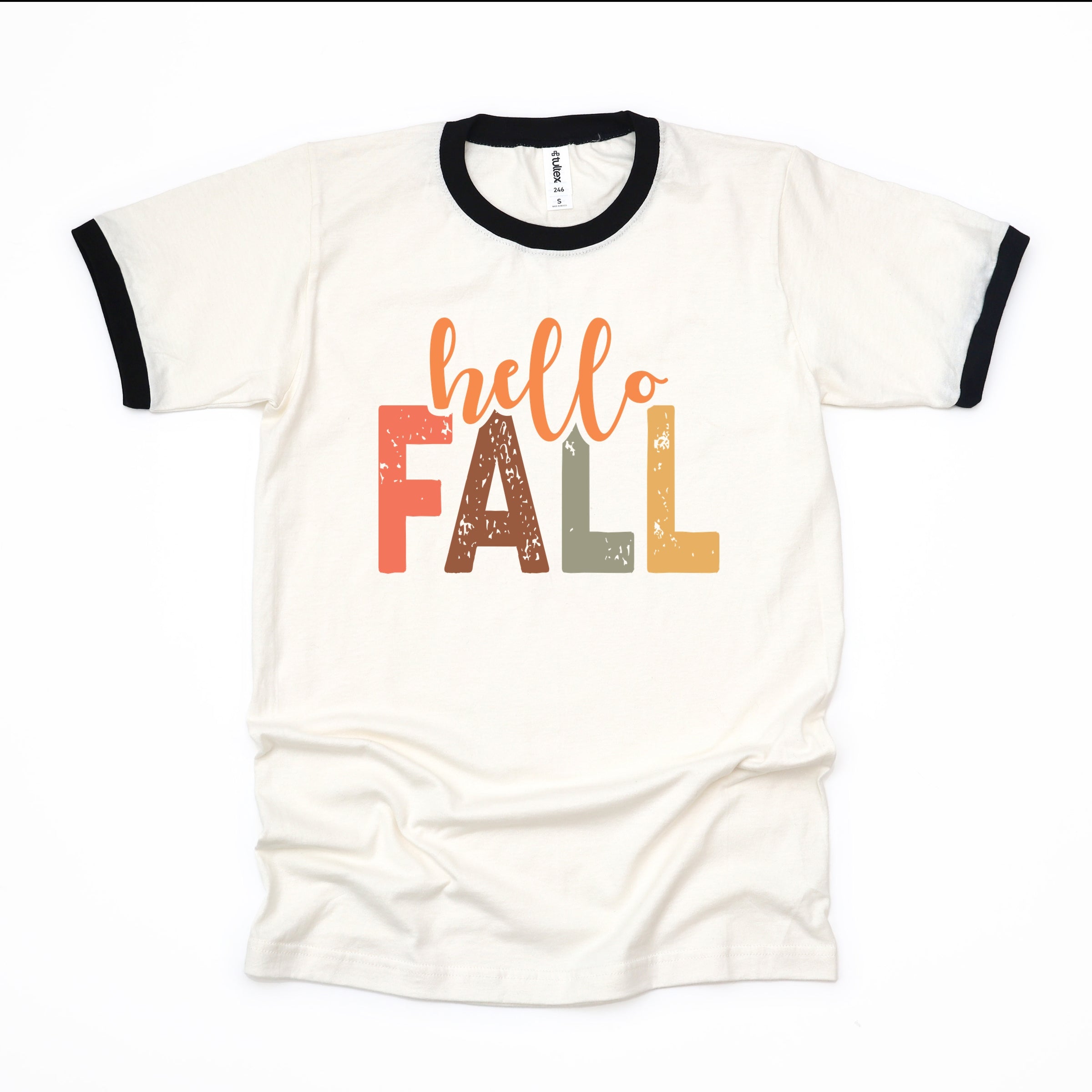Hello Fall Cursive Block - Women's Ringer Graphic T-Shirt