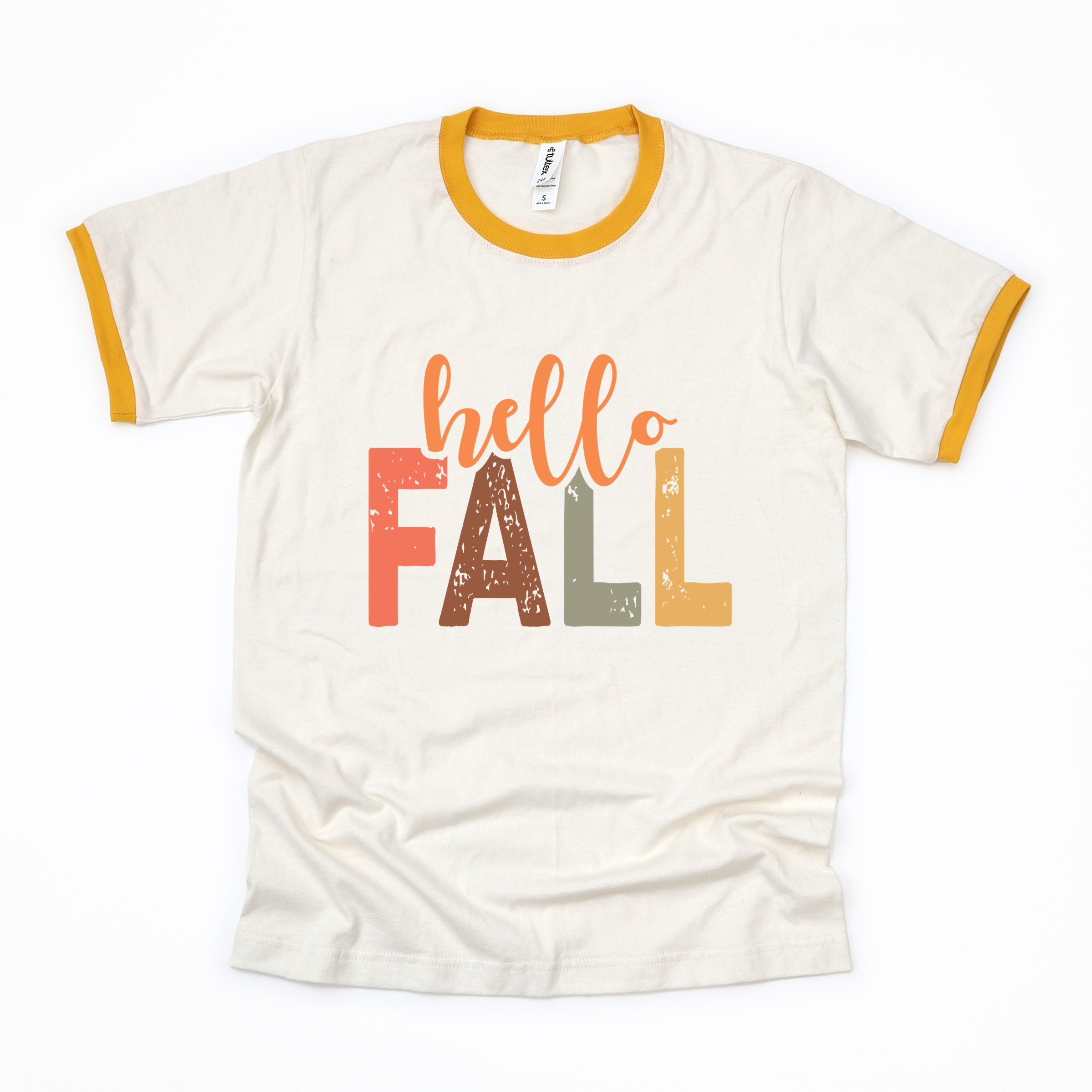 Hello Fall Cursive Block - Women's Ringer Graphic T-Shirt