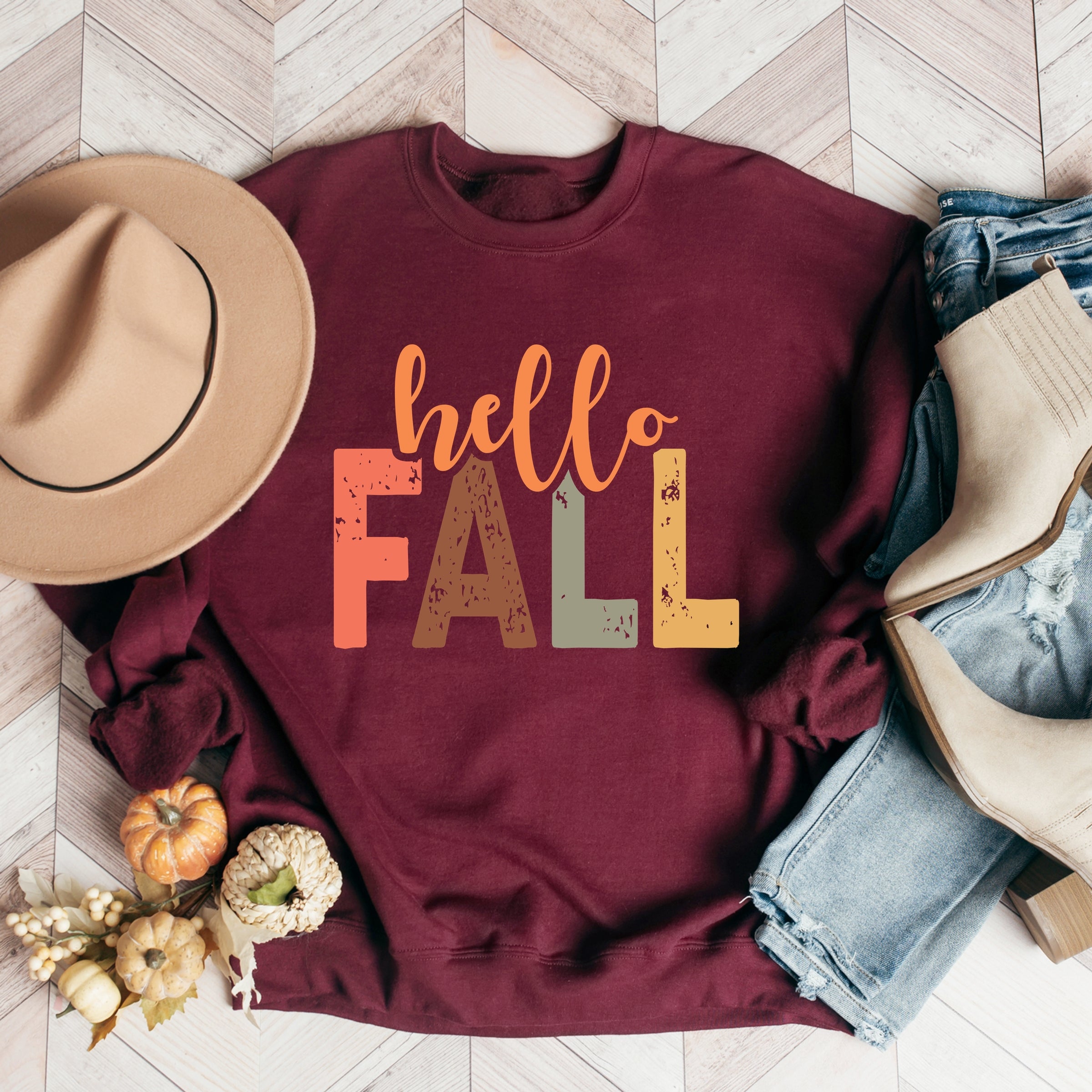 Hello Fall Cursive Block -  Women's Graphic Sweatshirt