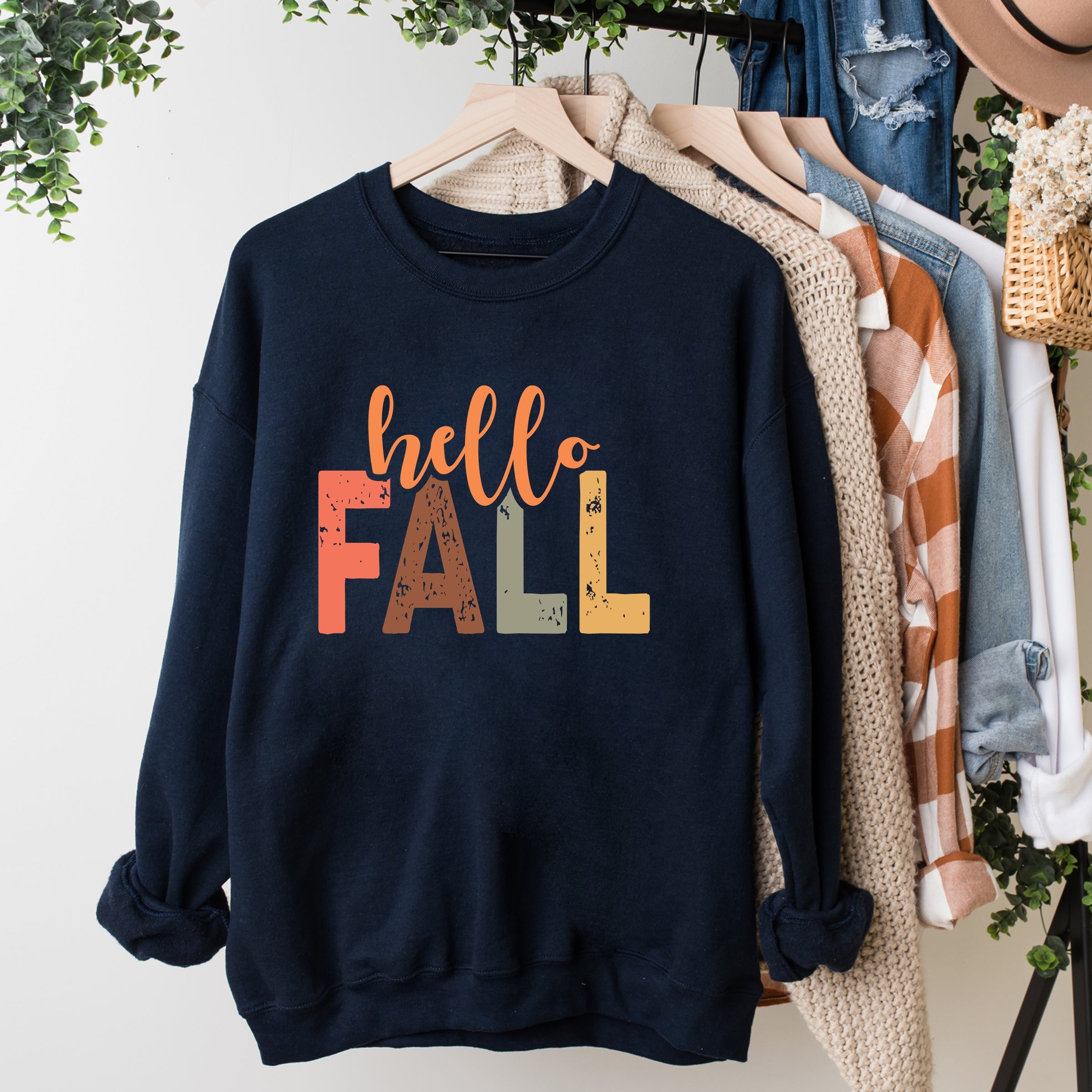 Hello Fall Cursive Block -  Women's Graphic Sweatshirt