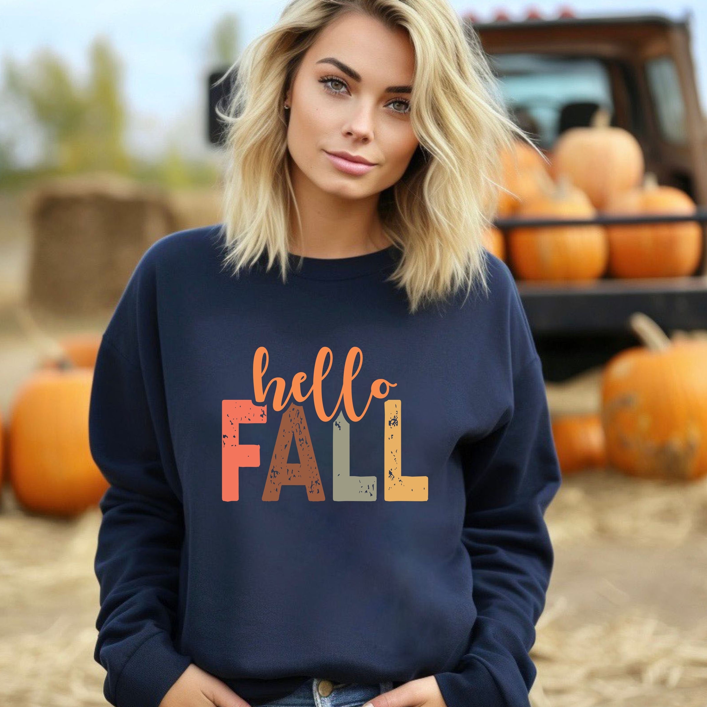 Hello Fall Cursive Block -  Women's Graphic Sweatshirt
