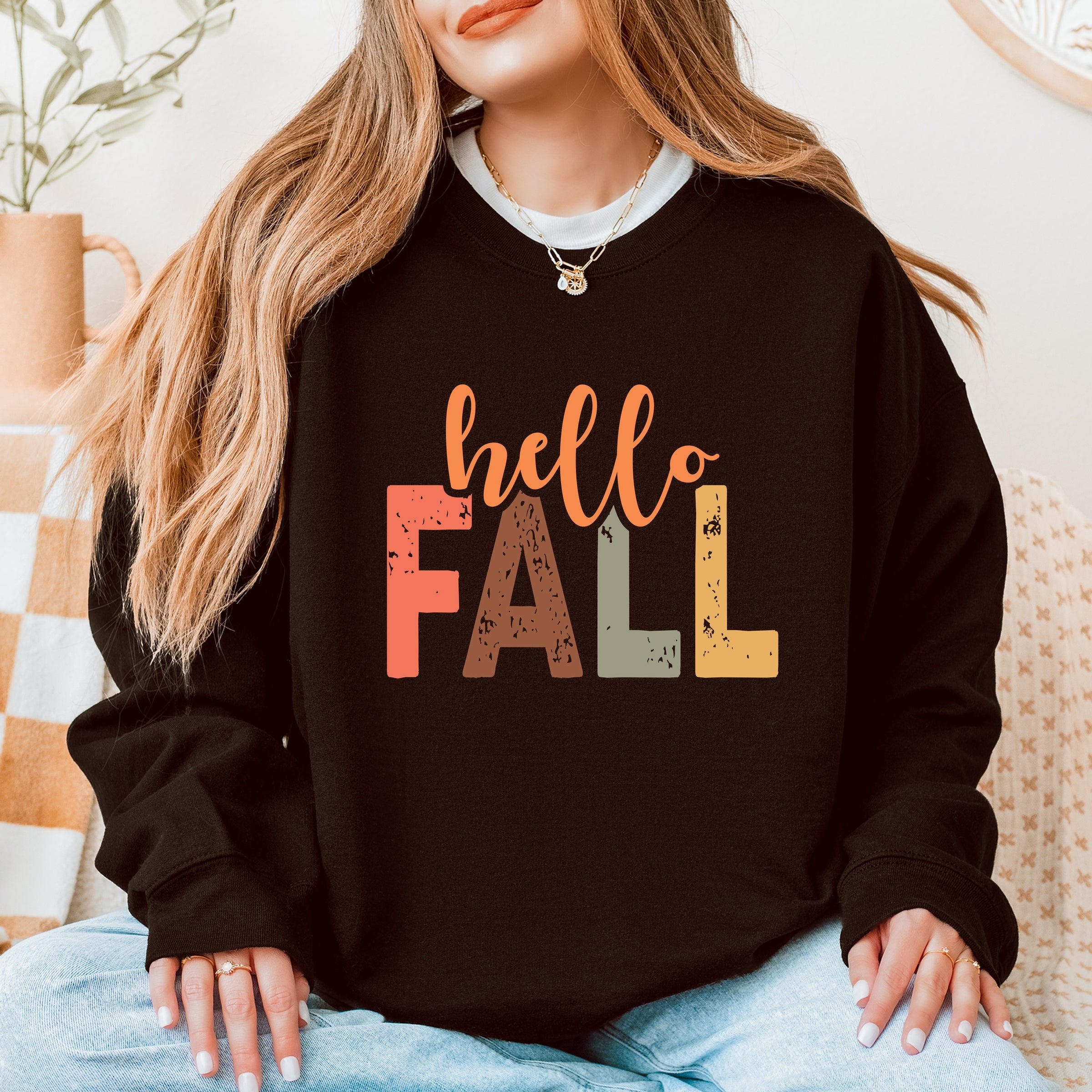Hello Fall Cursive Block -  Women's Graphic Sweatshirt