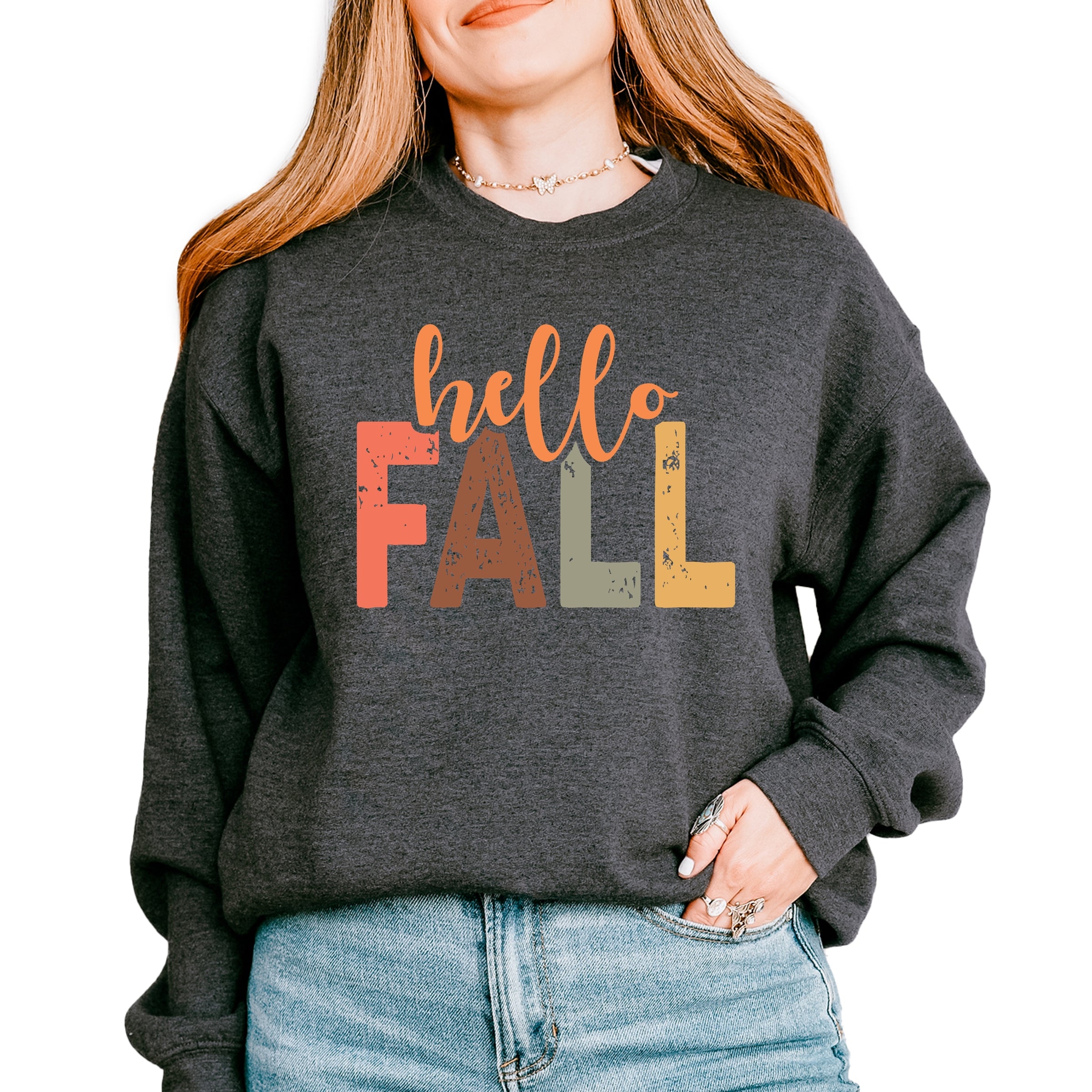 Hello Fall Cursive Block -  Women's Graphic Sweatshirt