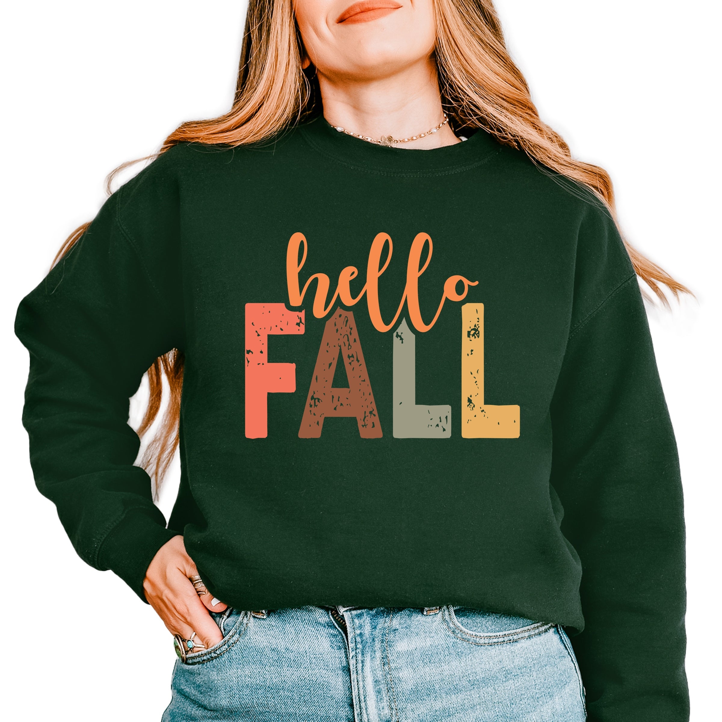 Hello Fall Cursive Block -  Women's Graphic Sweatshirt