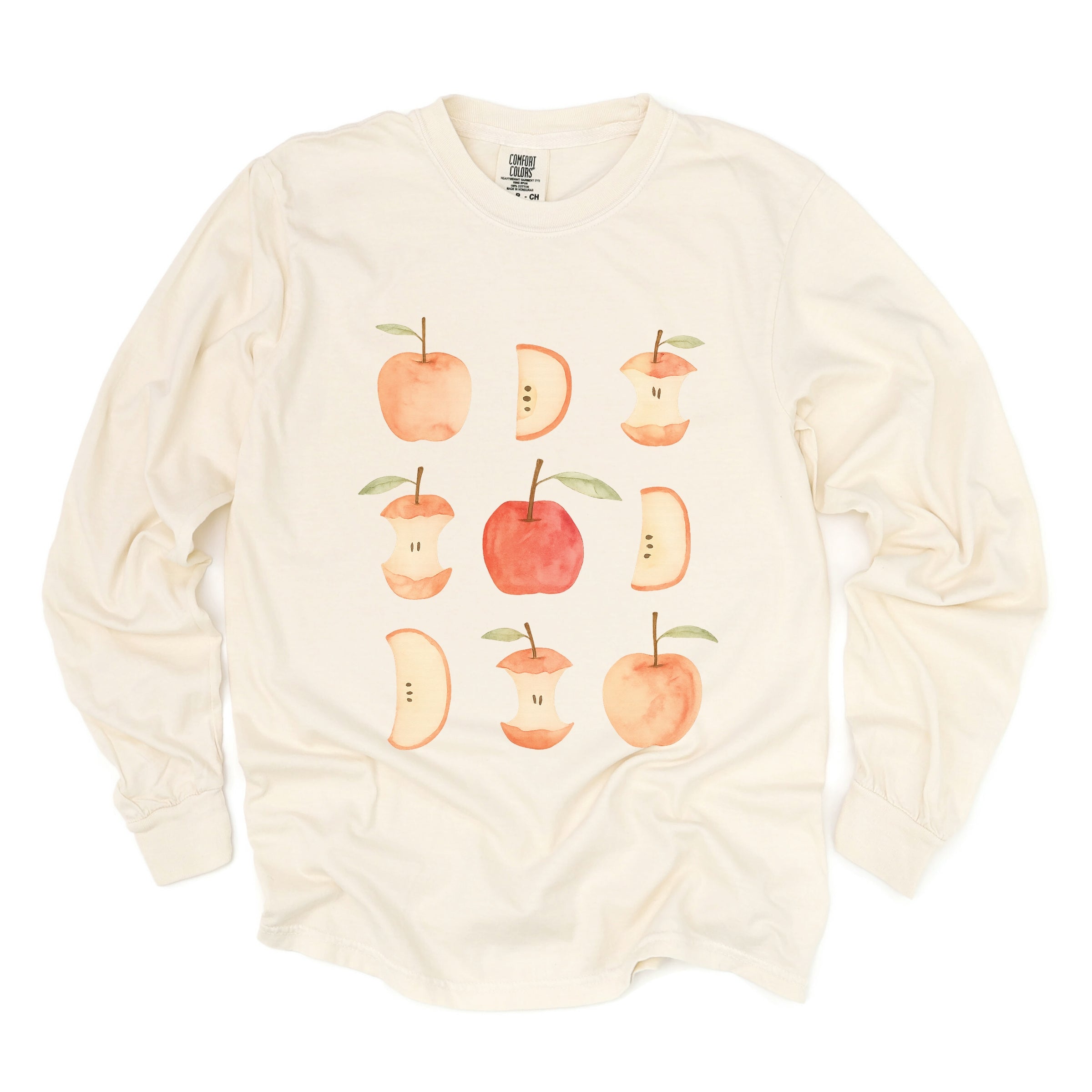 Watercolor Apple Chart shirt design - Garment Dyed Long Sleeve