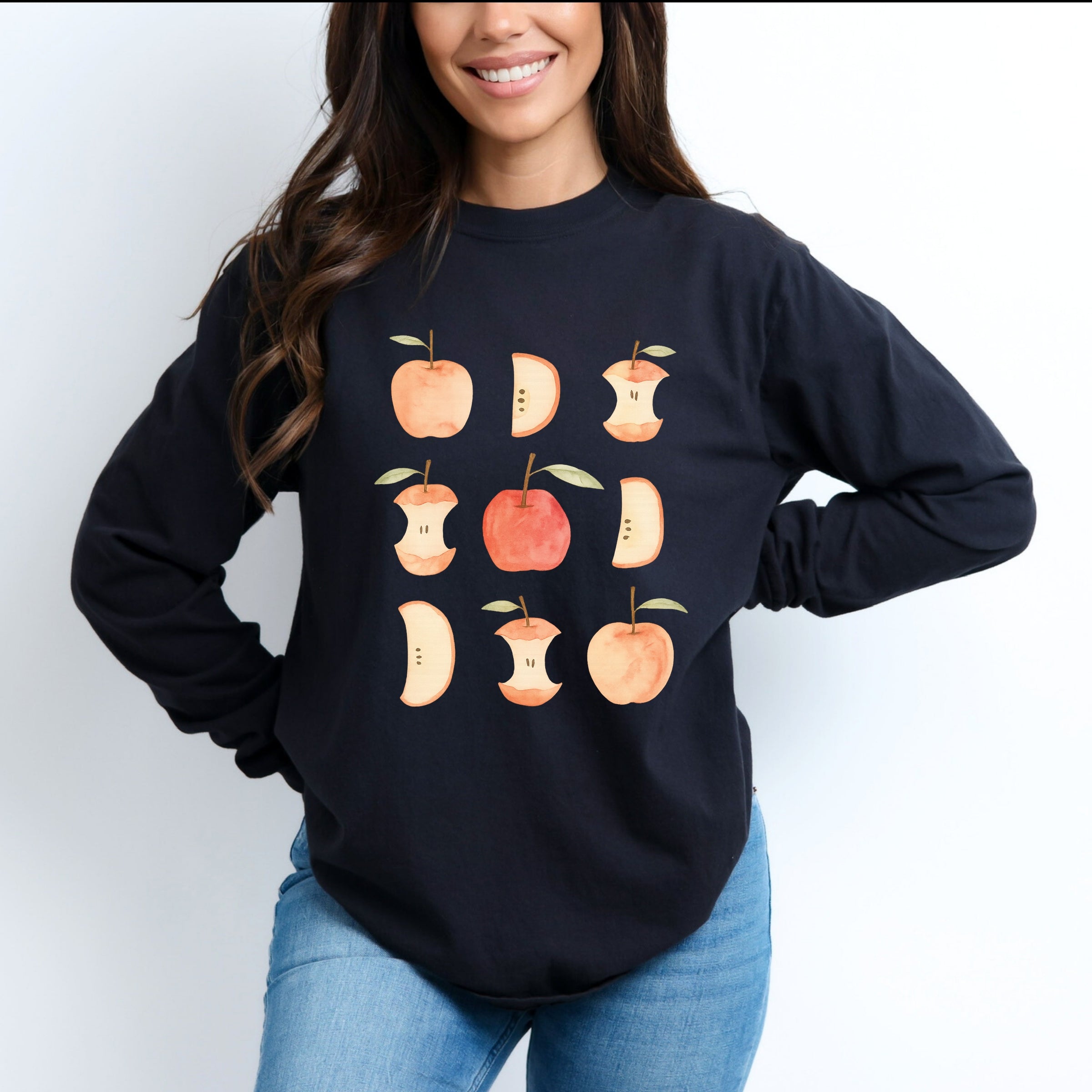 Watercolor Apple Chart shirt design - Garment Dyed Long Sleeve