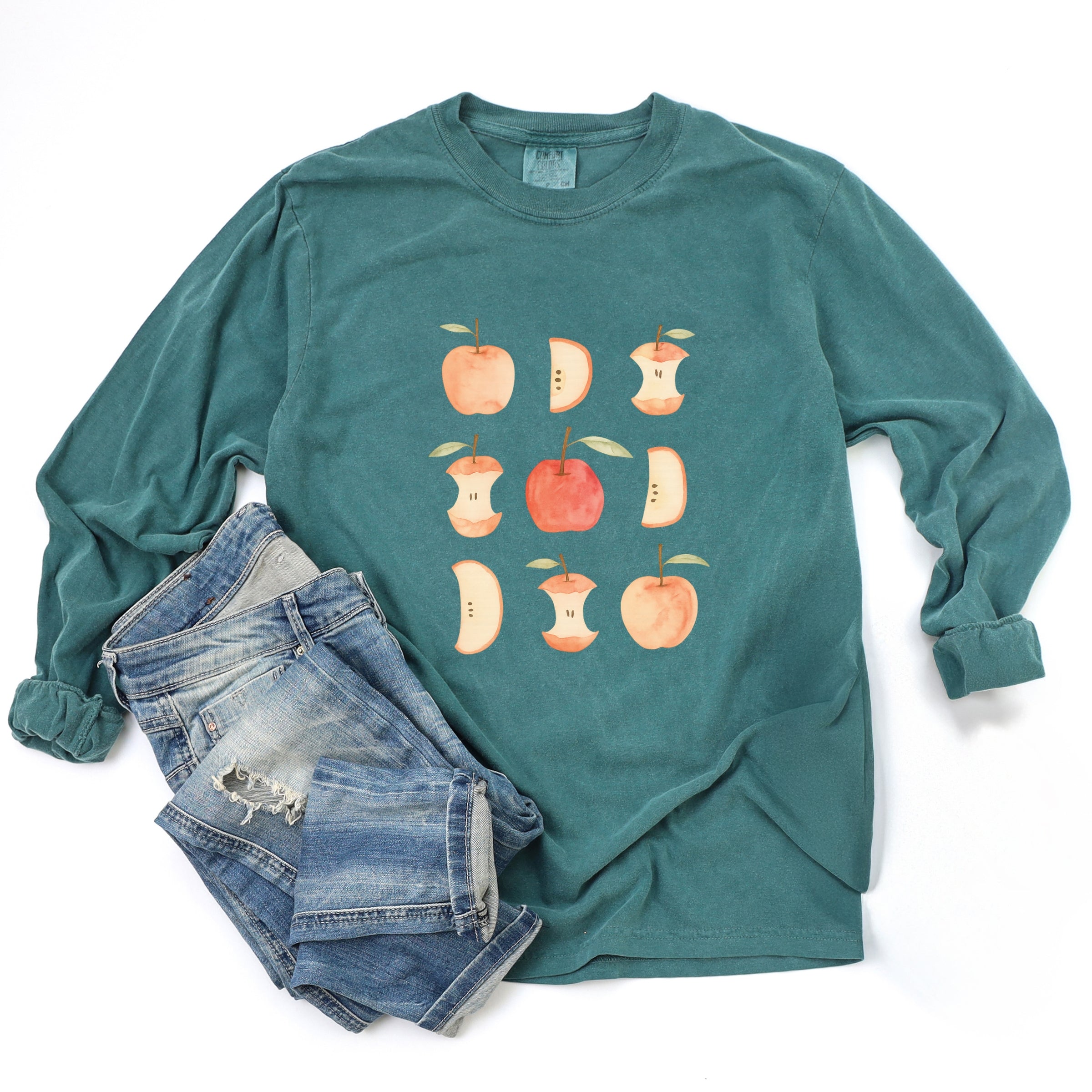 Watercolor Apple Chart shirt design - Garment Dyed Long Sleeve