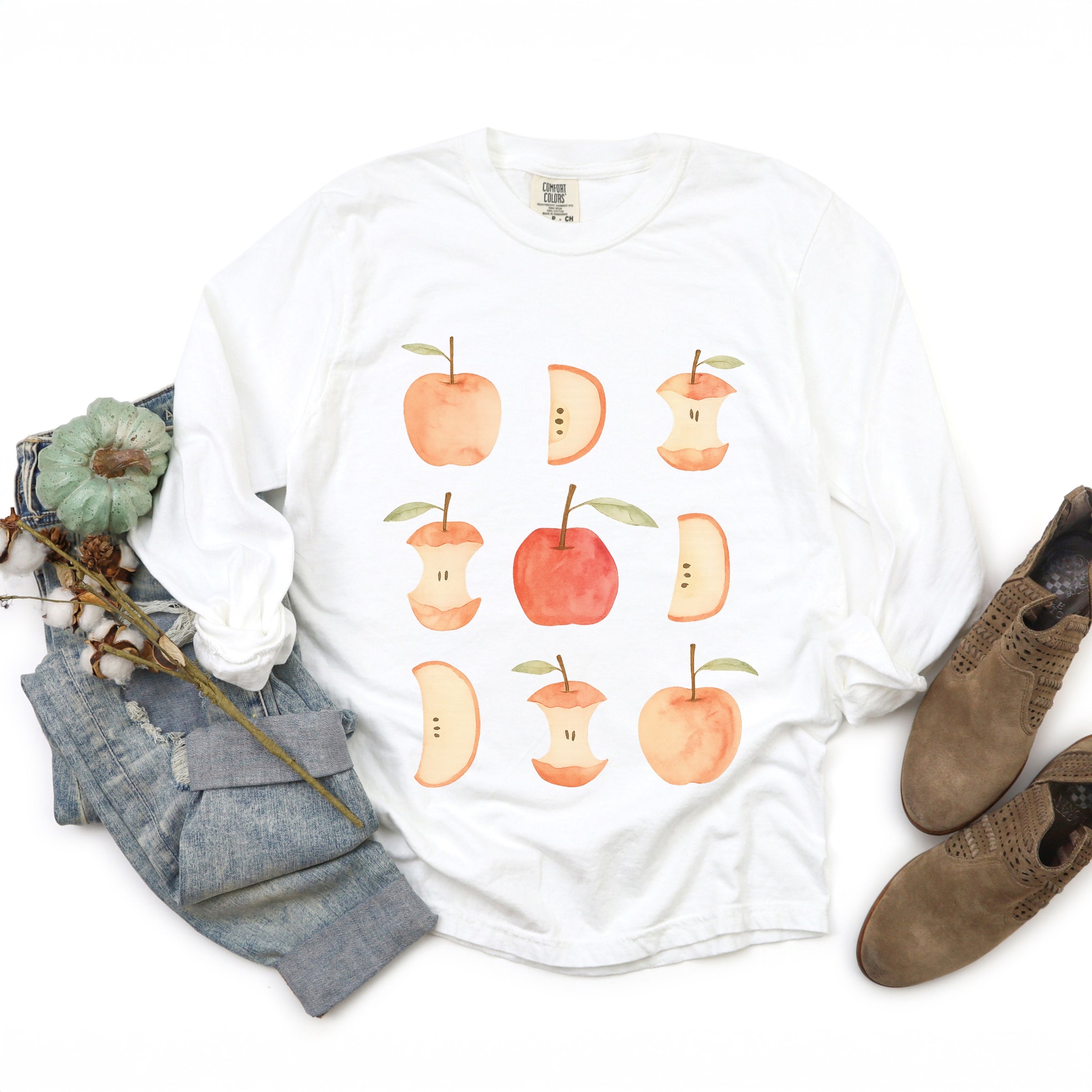 Watercolor Apple Chart shirt design - Garment Dyed Long Sleeve