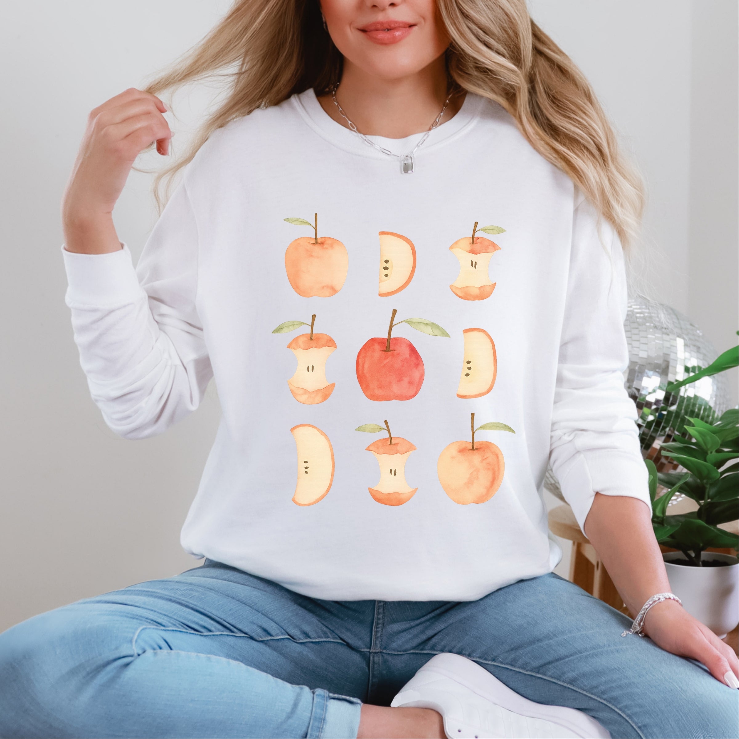 Watercolor Apple Chart shirt design - Garment Dyed Long Sleeve