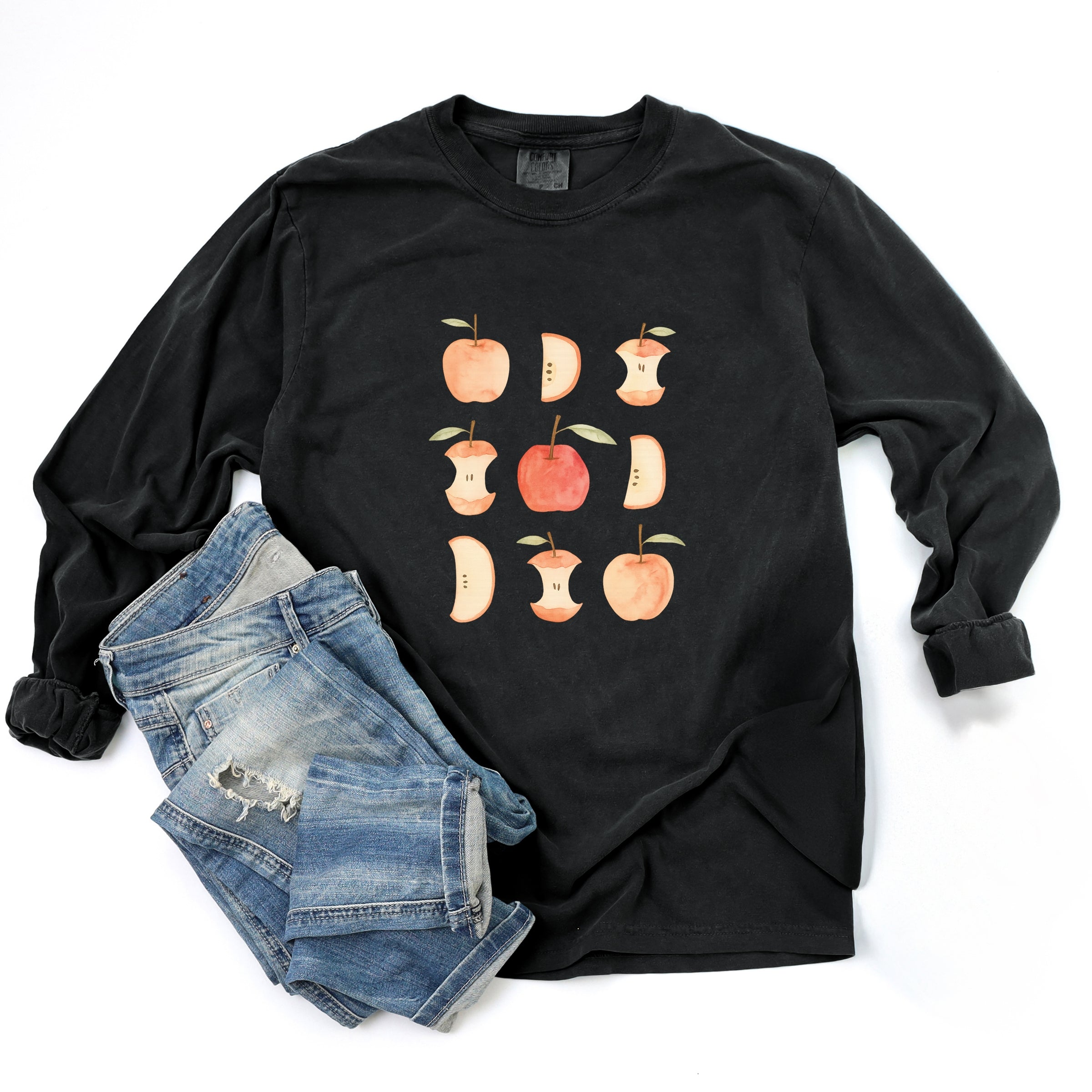 Watercolor Apple Chart shirt design - Garment Dyed Long Sleeve