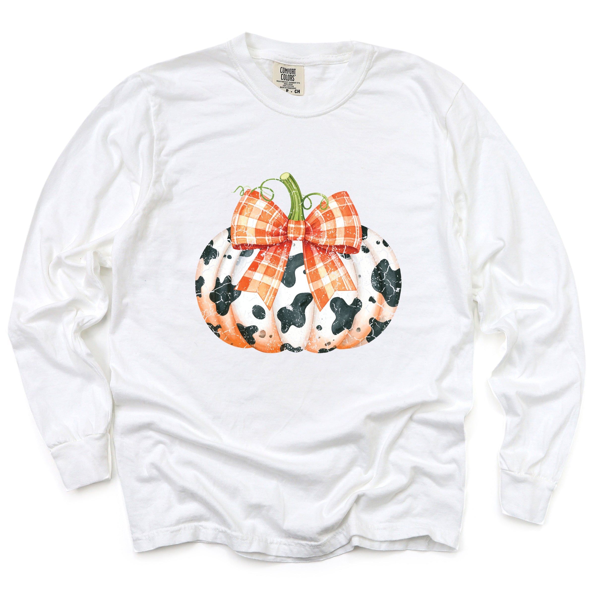 Cow Pumpkin Coquette Distressed - Garment Dyed Long Sleeve