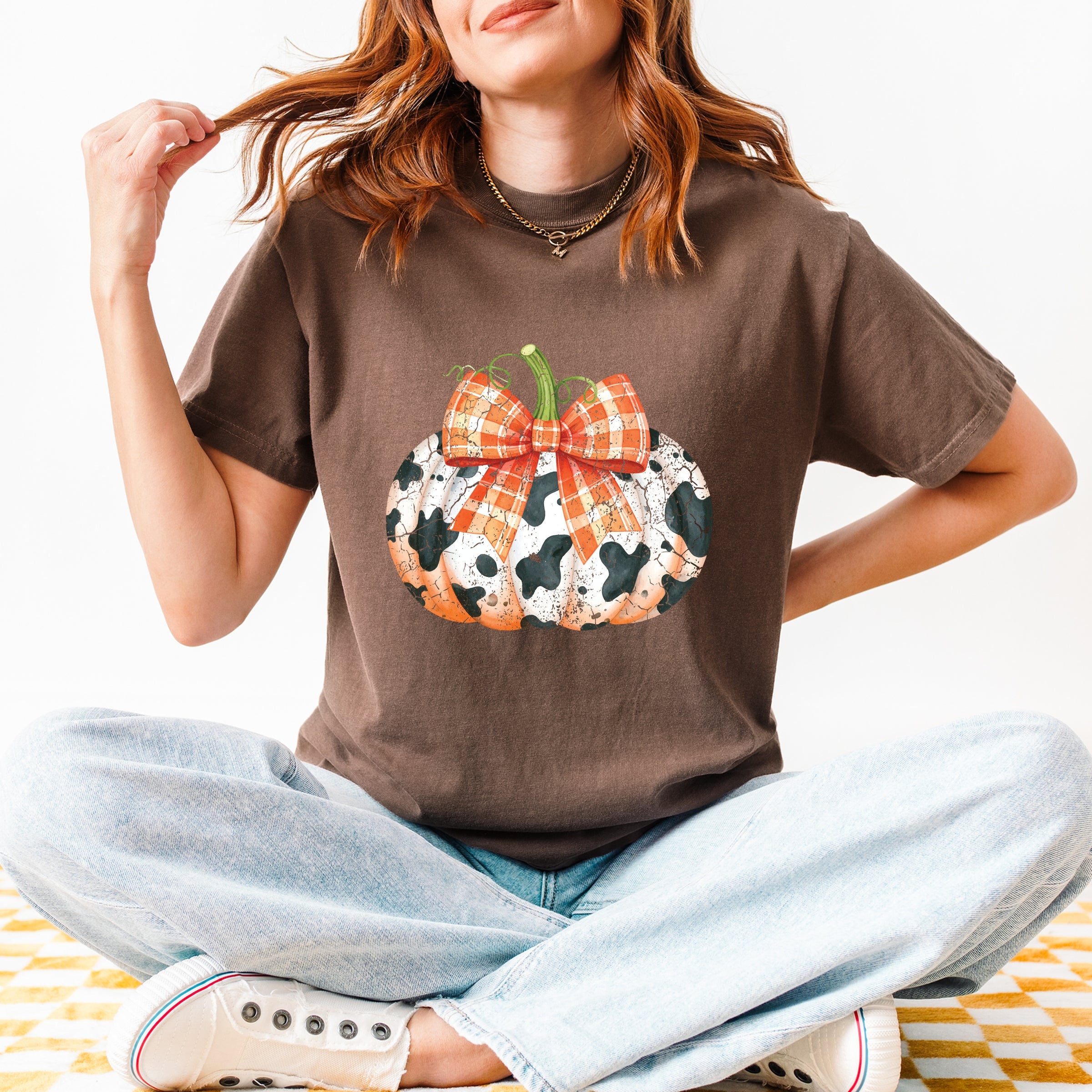 Cow Pumpkin Coquette Distressed - Garment Dyed Tee