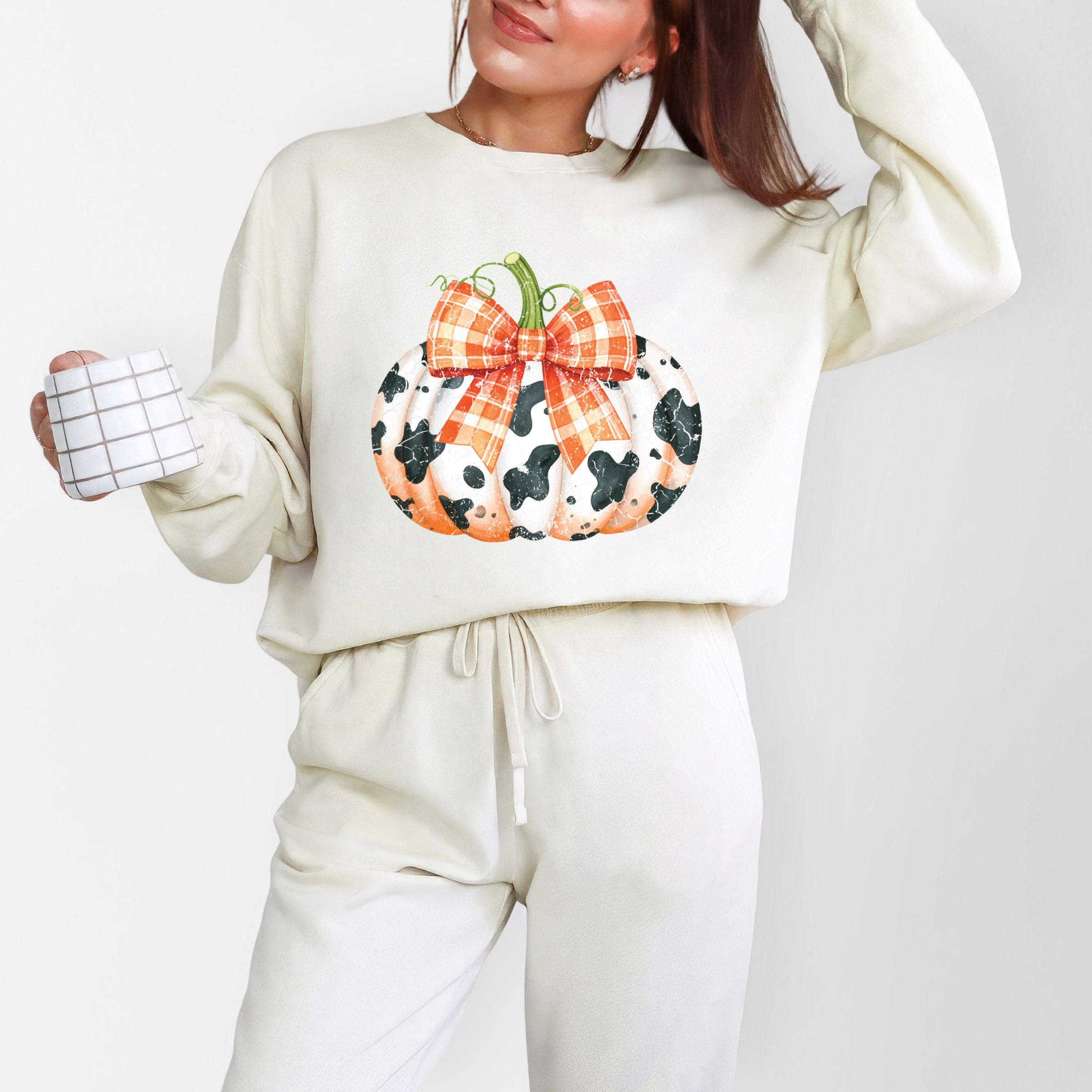 Cow Pumpkin Coquette Distressed - Lightweight Garment Dyed Sweatshirt