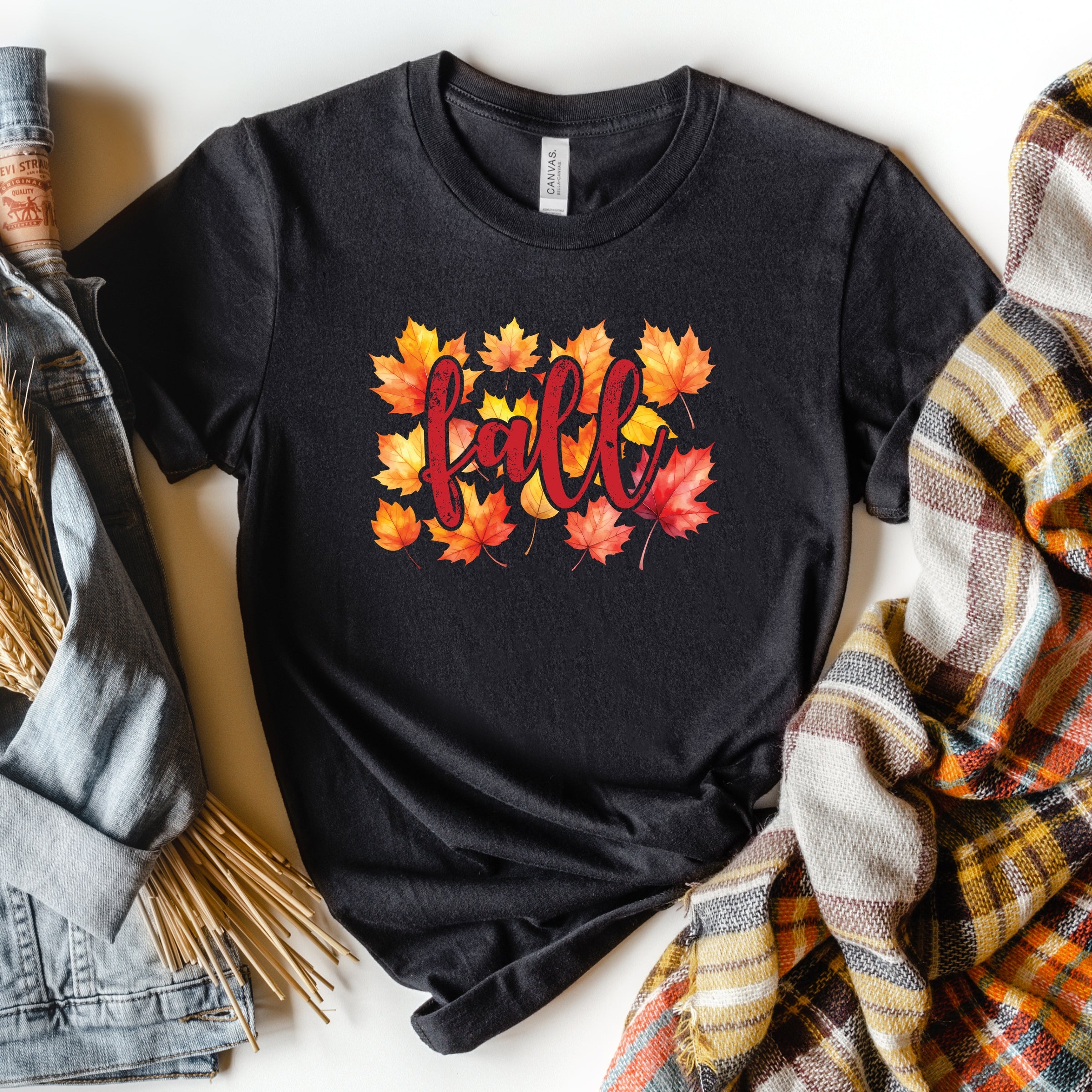 Fall Leaves Watercolor - Women's Short Sleeve Graphic T-Shirt