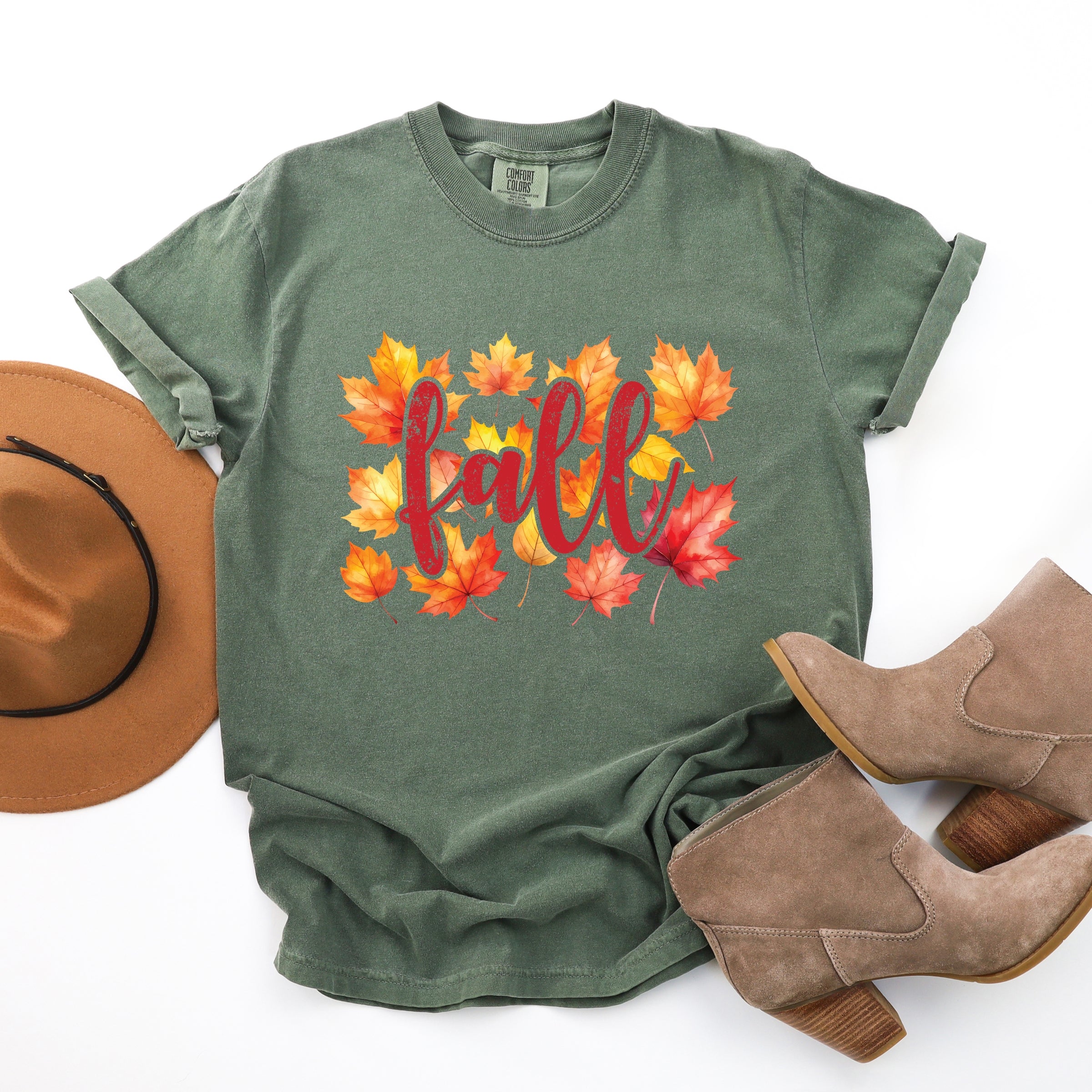 Fall Leaves Watercolor - Women's Garment Dyed Graphic T-Shirt