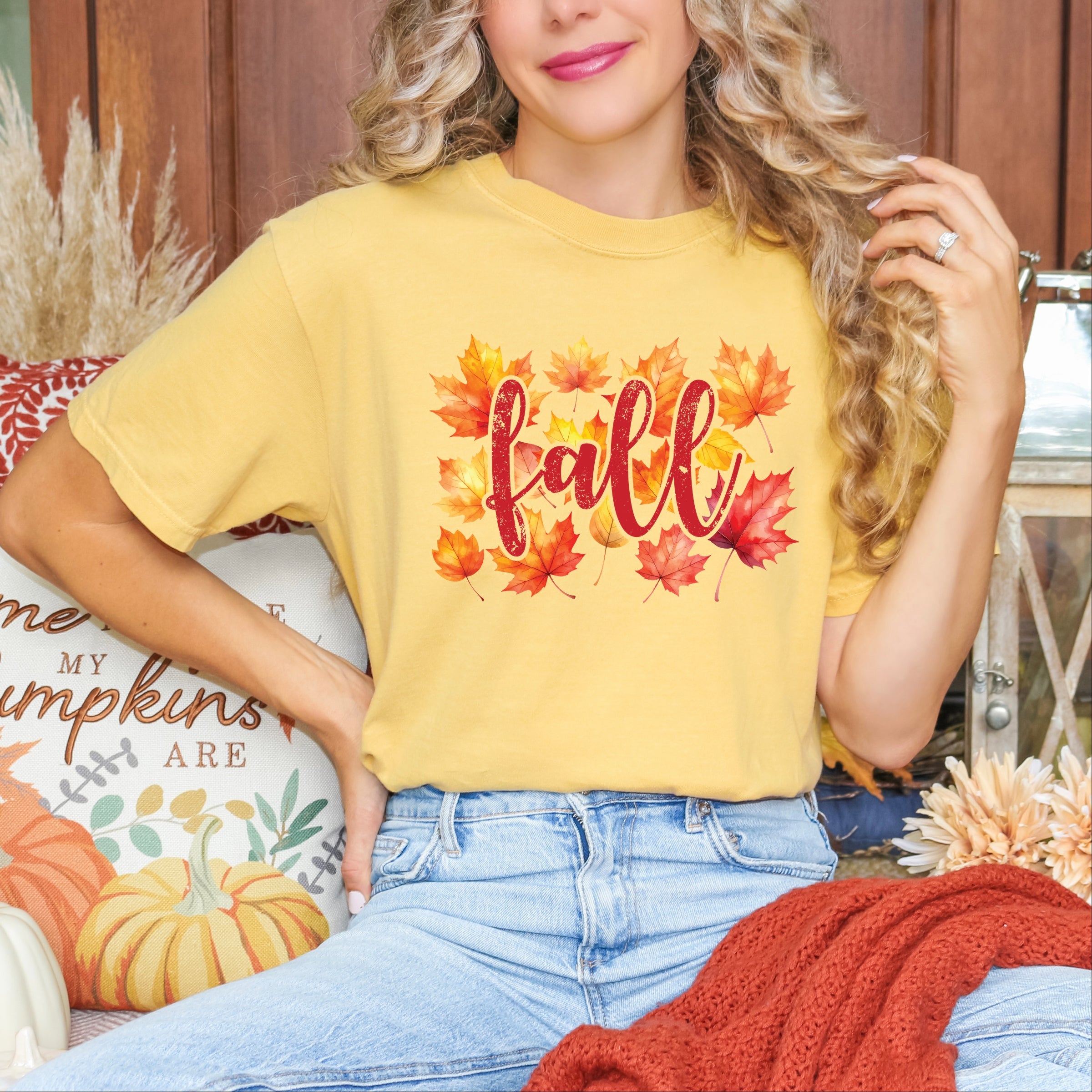 Fall Leaves Watercolor - Women's Garment Dyed Graphic T-Shirt