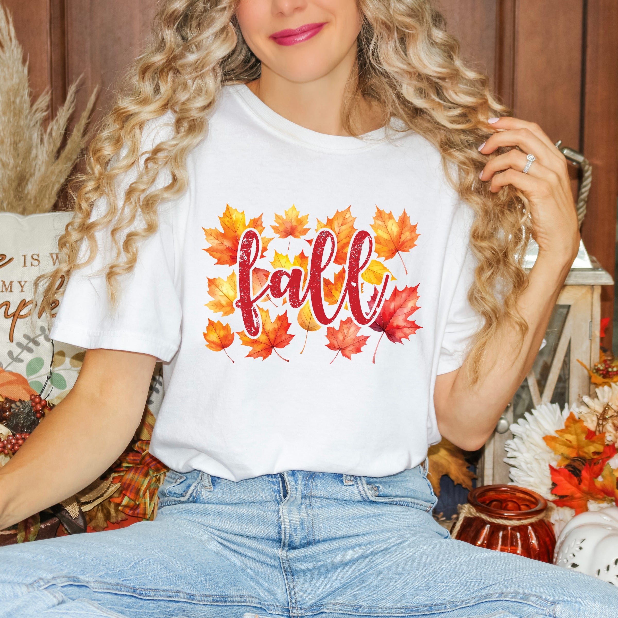 Fall Leaves Watercolor - Women's Garment Dyed Graphic T-Shirt