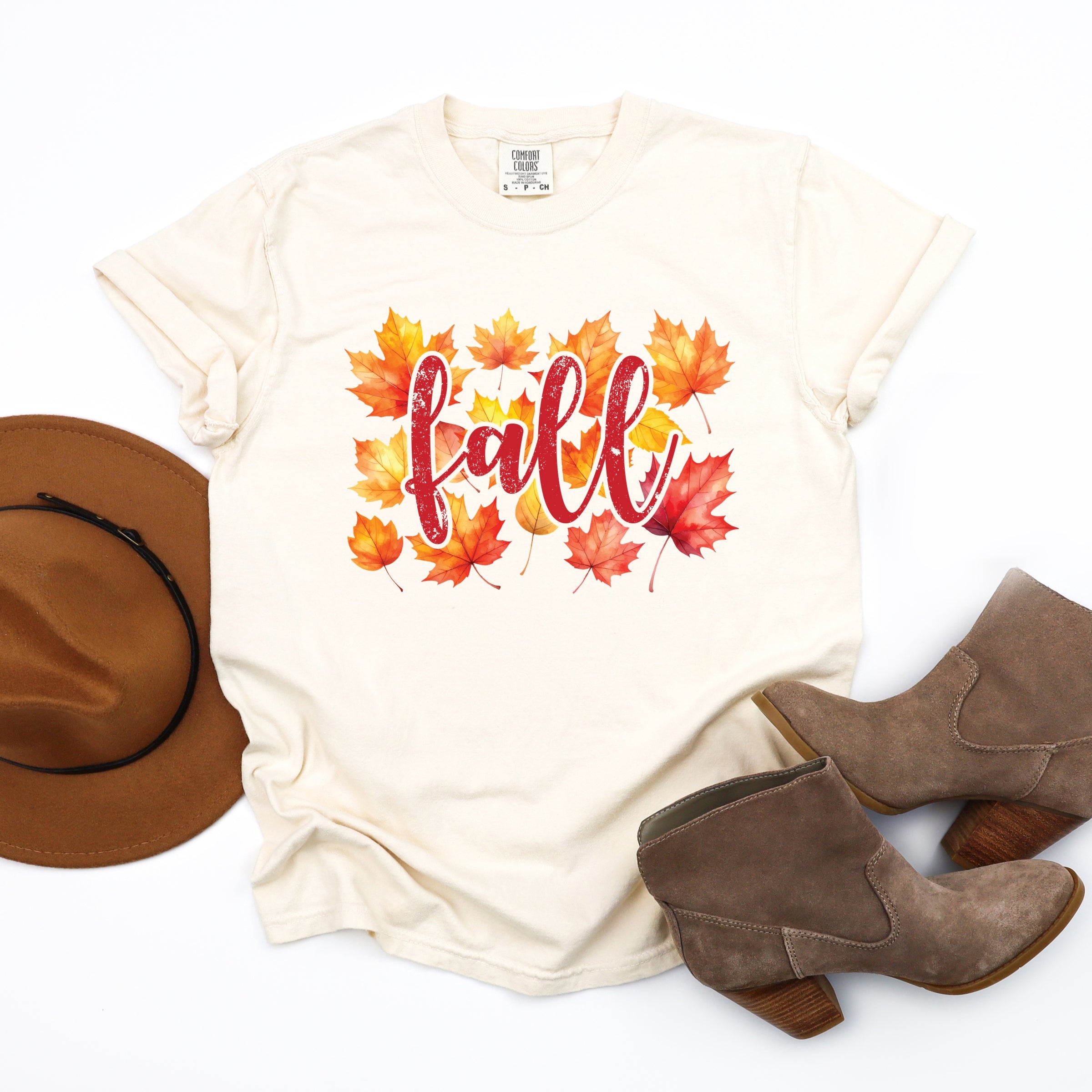 Fall Leaves Watercolor - Women's Garment Dyed Graphic T-Shirt