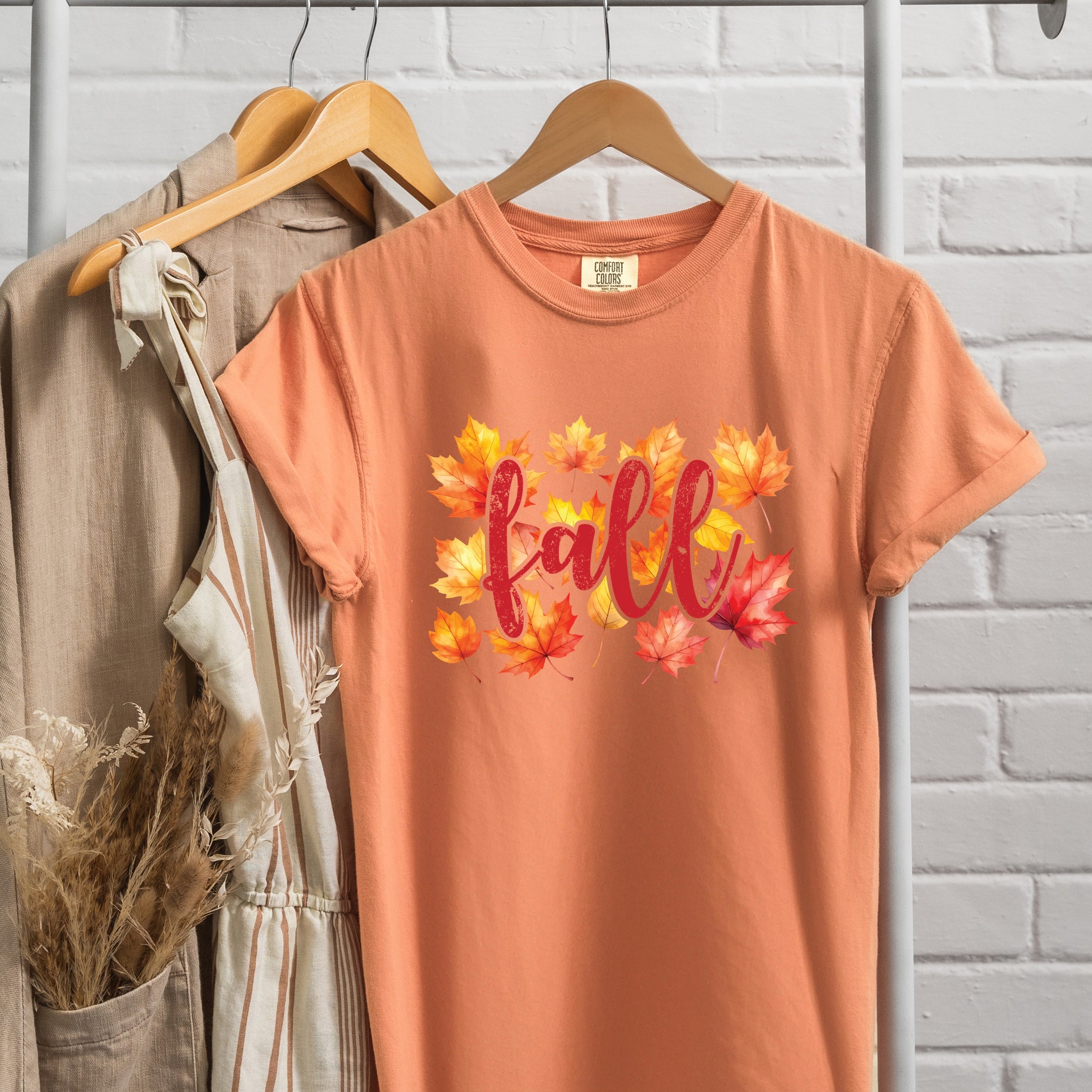 Fall Leaves Watercolor - Women's Garment Dyed Graphic T-Shirt