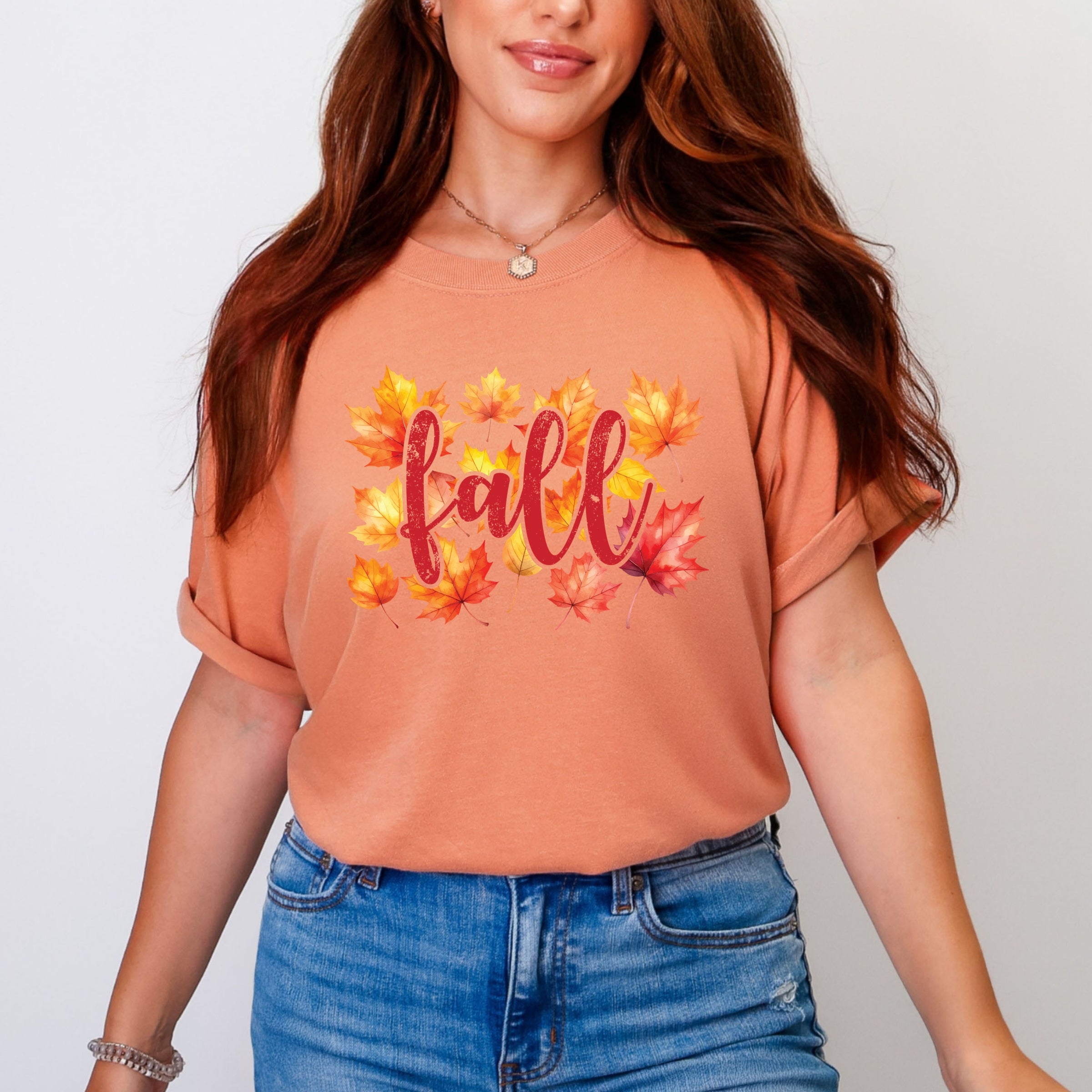 Fall Leaves Watercolor - Women's Garment Dyed Graphic T-Shirt