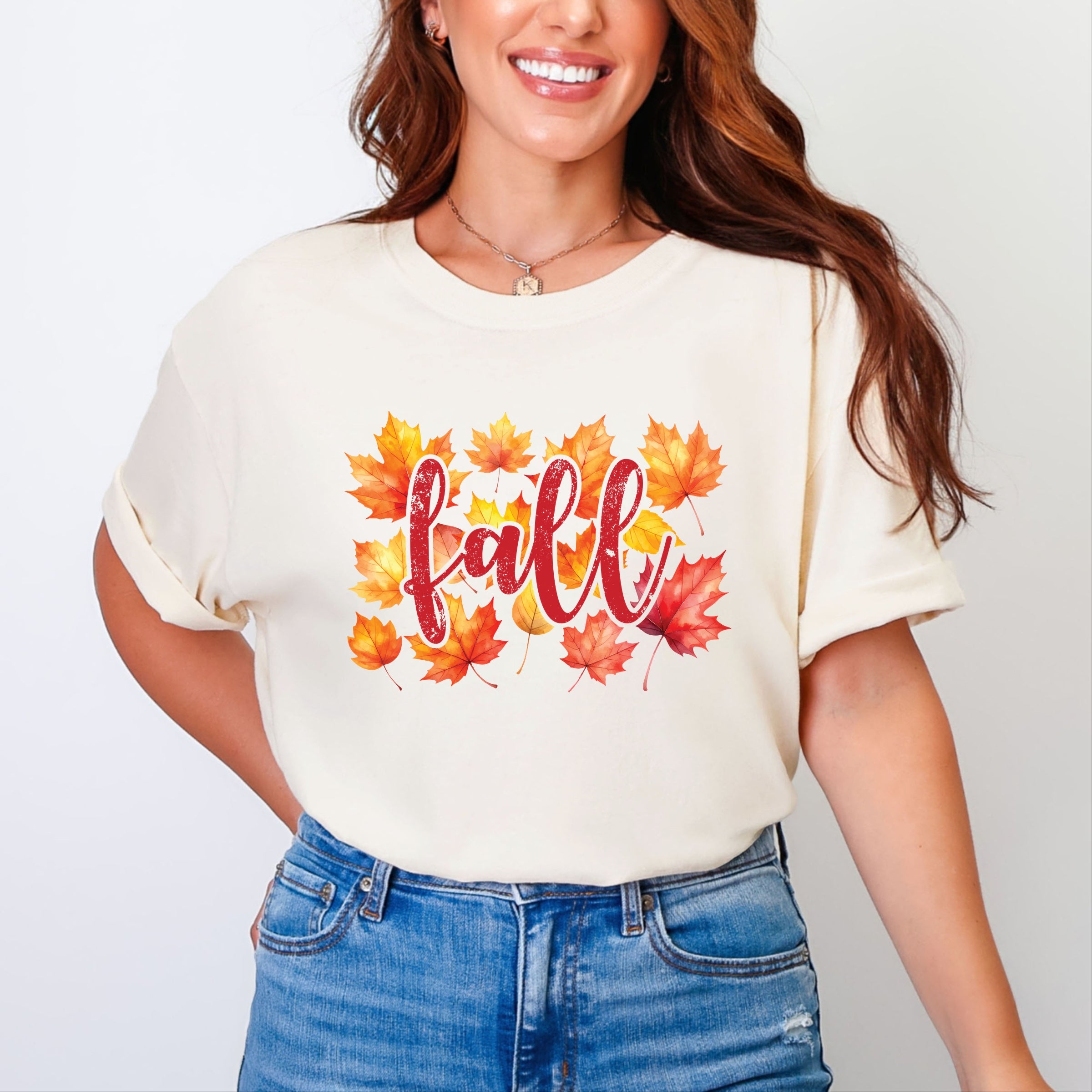 Fall Leaves Watercolor - Women's Garment Dyed Graphic T-Shirt