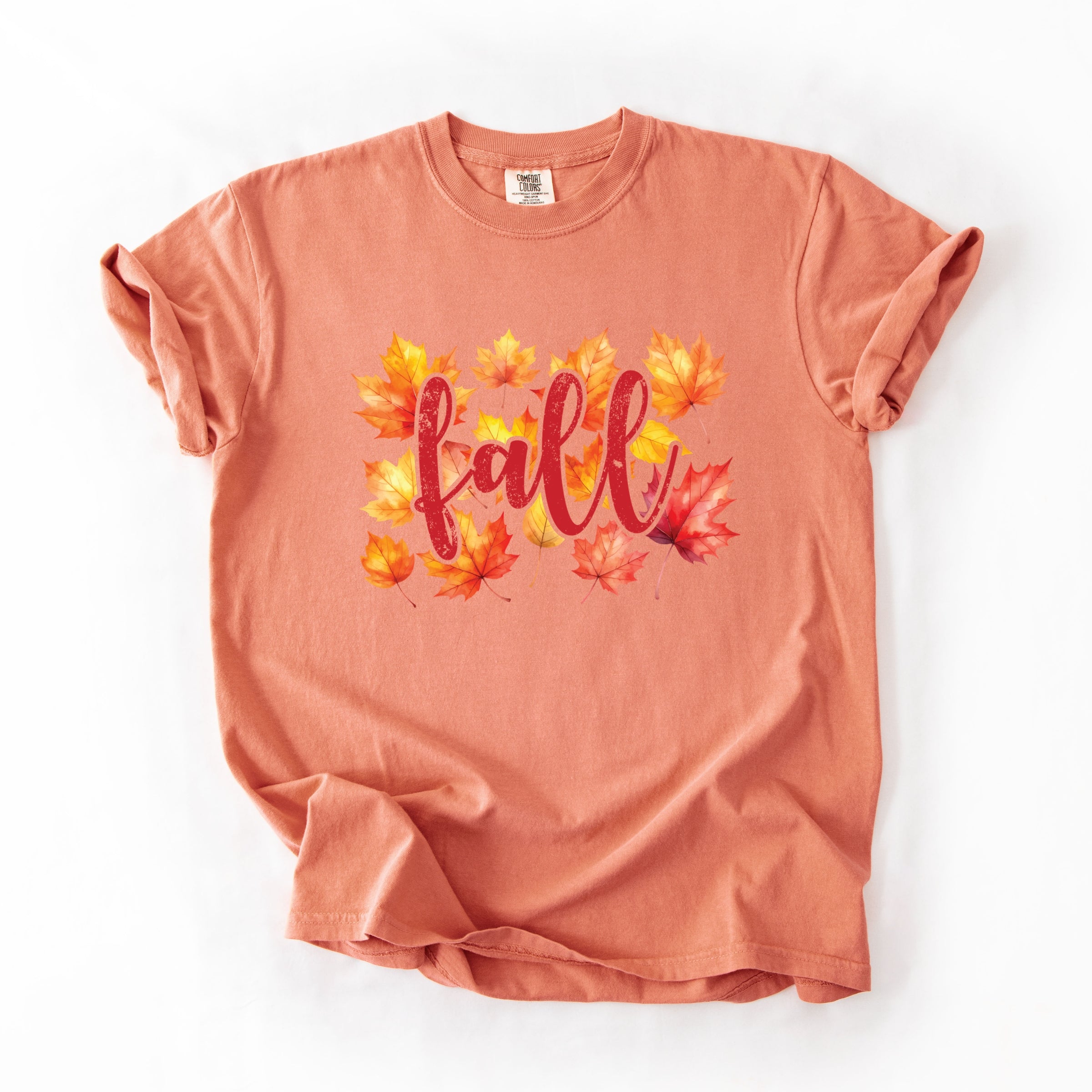 Fall Leaves Watercolor - Women's Garment Dyed Graphic T-Shirt