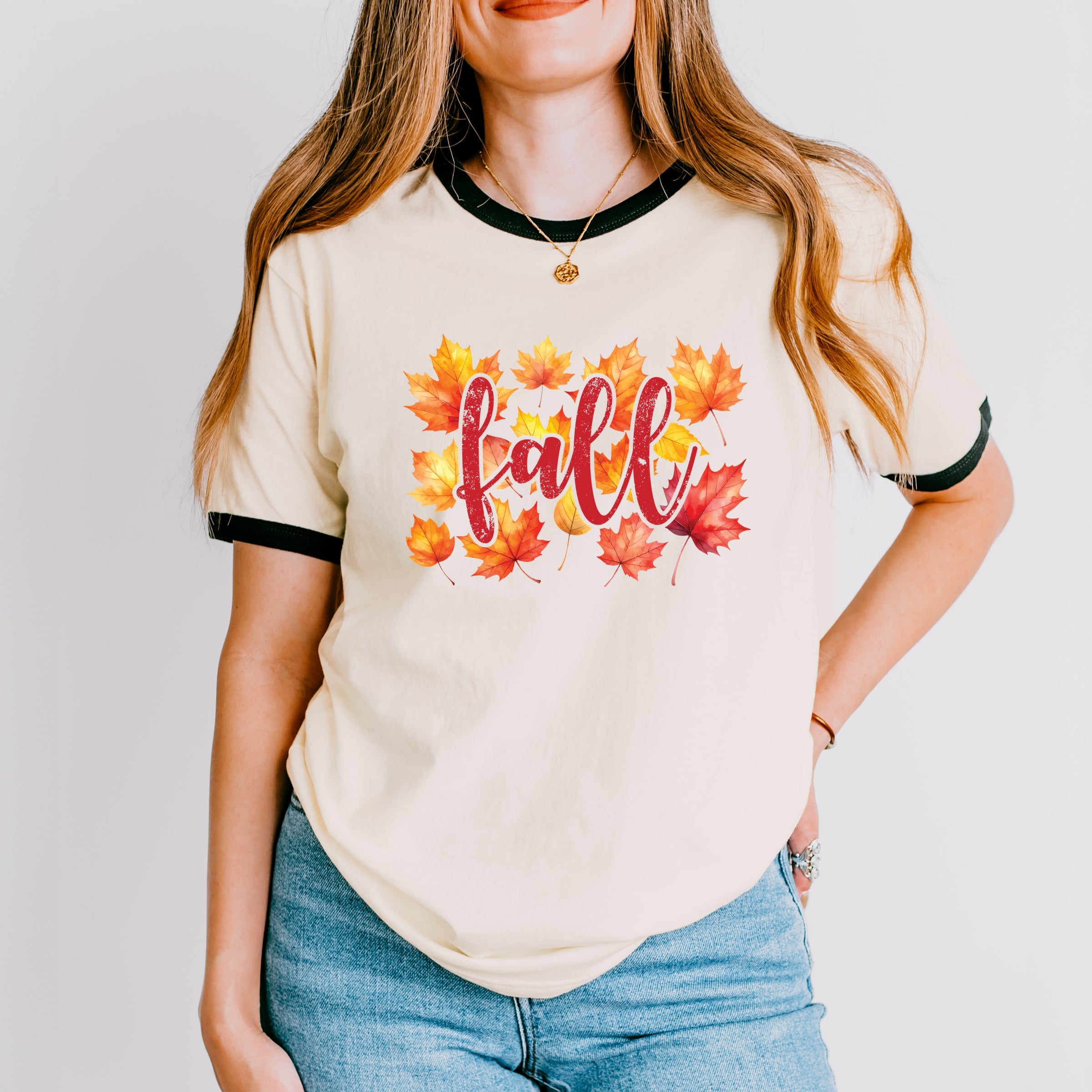 Fall Leaves Watercolor - Women's Ringer Graphic T-Shirt