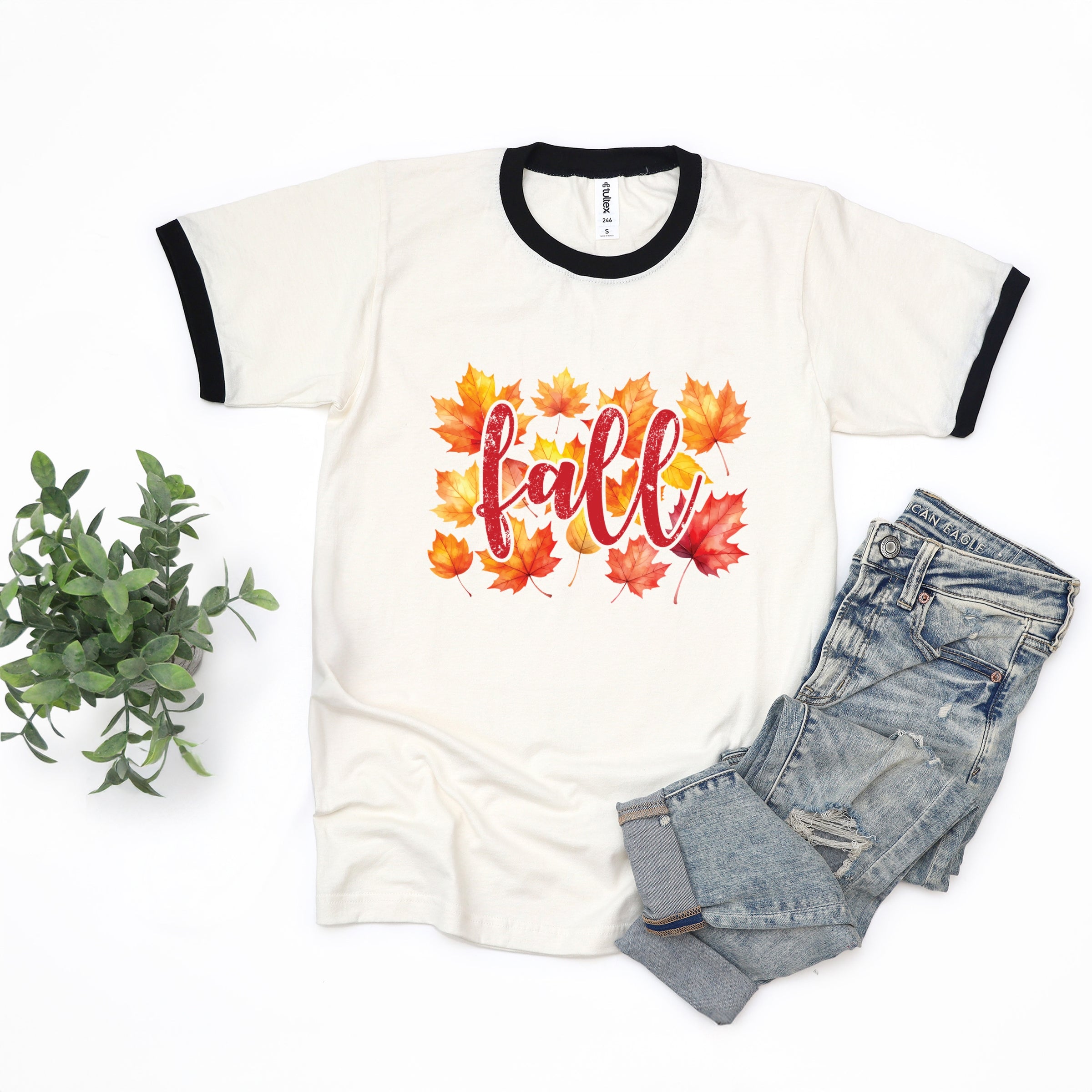 Fall Leaves Watercolor - Women's Ringer Graphic T-Shirt