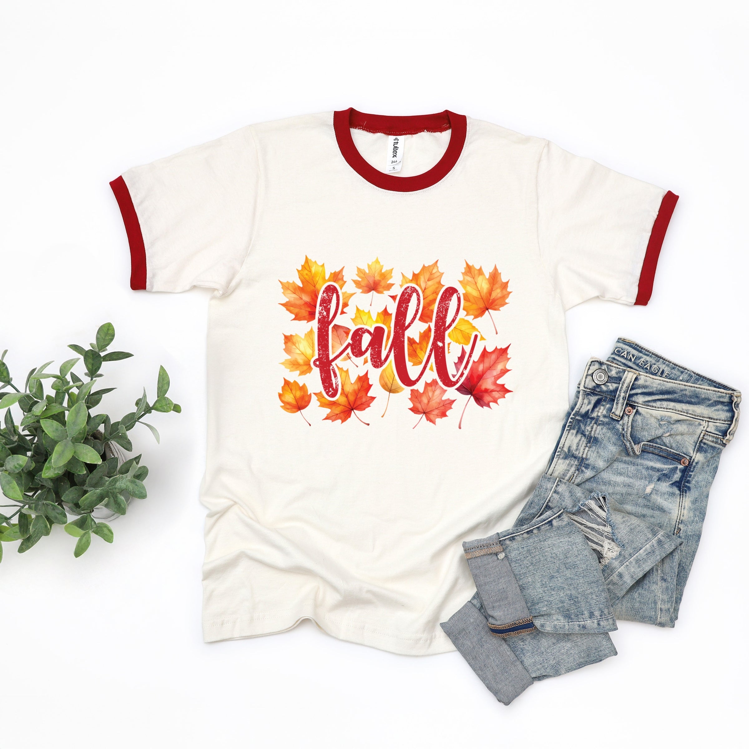 Fall Leaves Watercolor - Women's Ringer Graphic T-Shirt