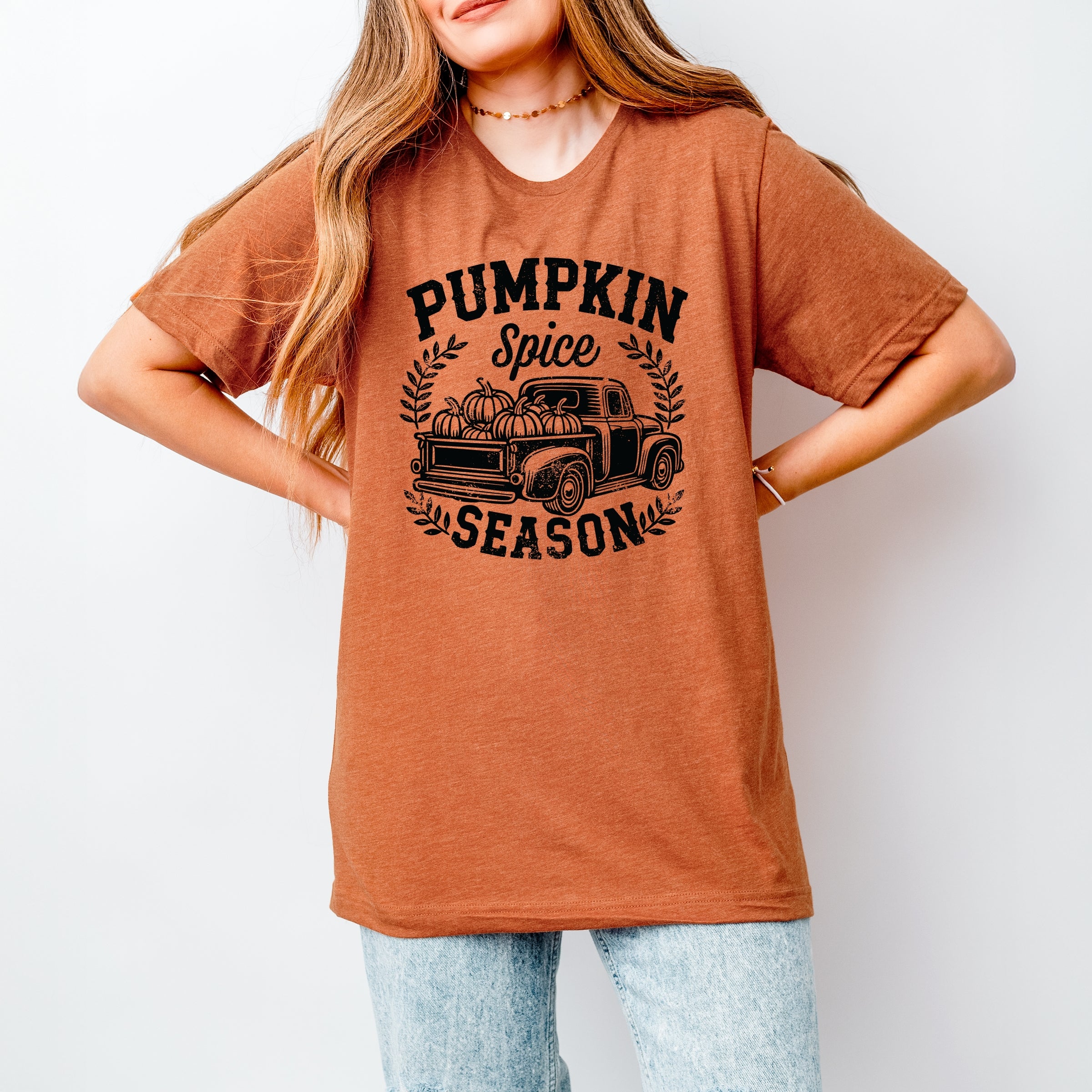 Pumpkin Spice Season Truck Distressed - Short Sleeve Tee