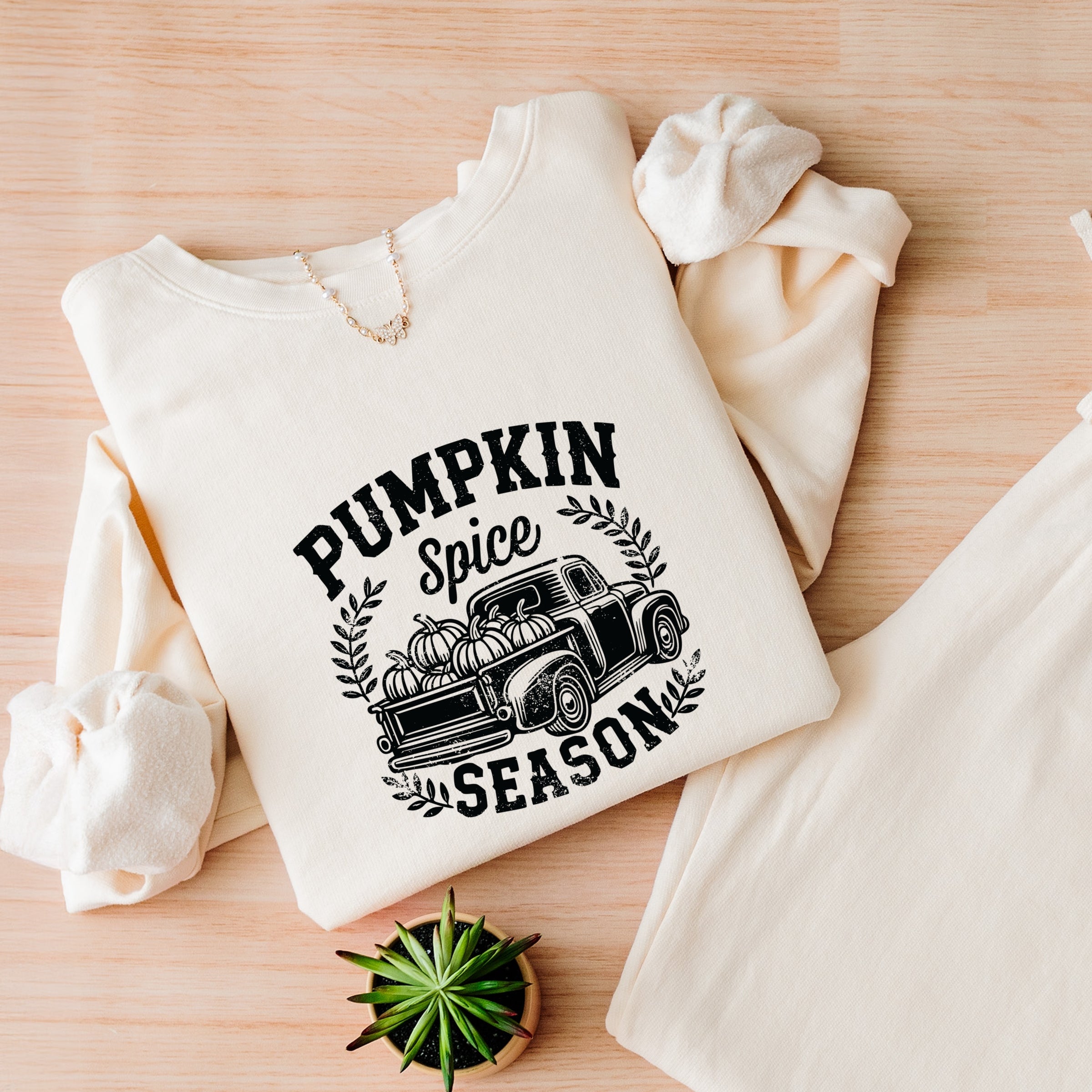 Pumpkin Spice Season Truck Distressed - Lightweight Garment Dyed Sweatshirt